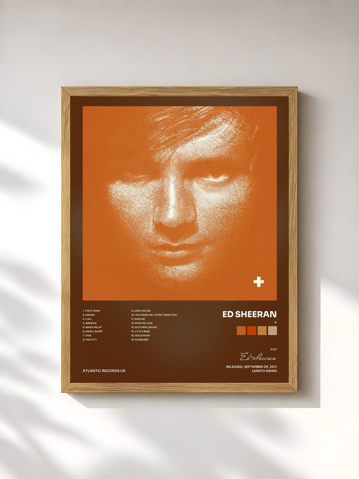 #bois Tableau de l'album + de Ed Sheeran, cadre en bois brut, imprimé et encadré en France