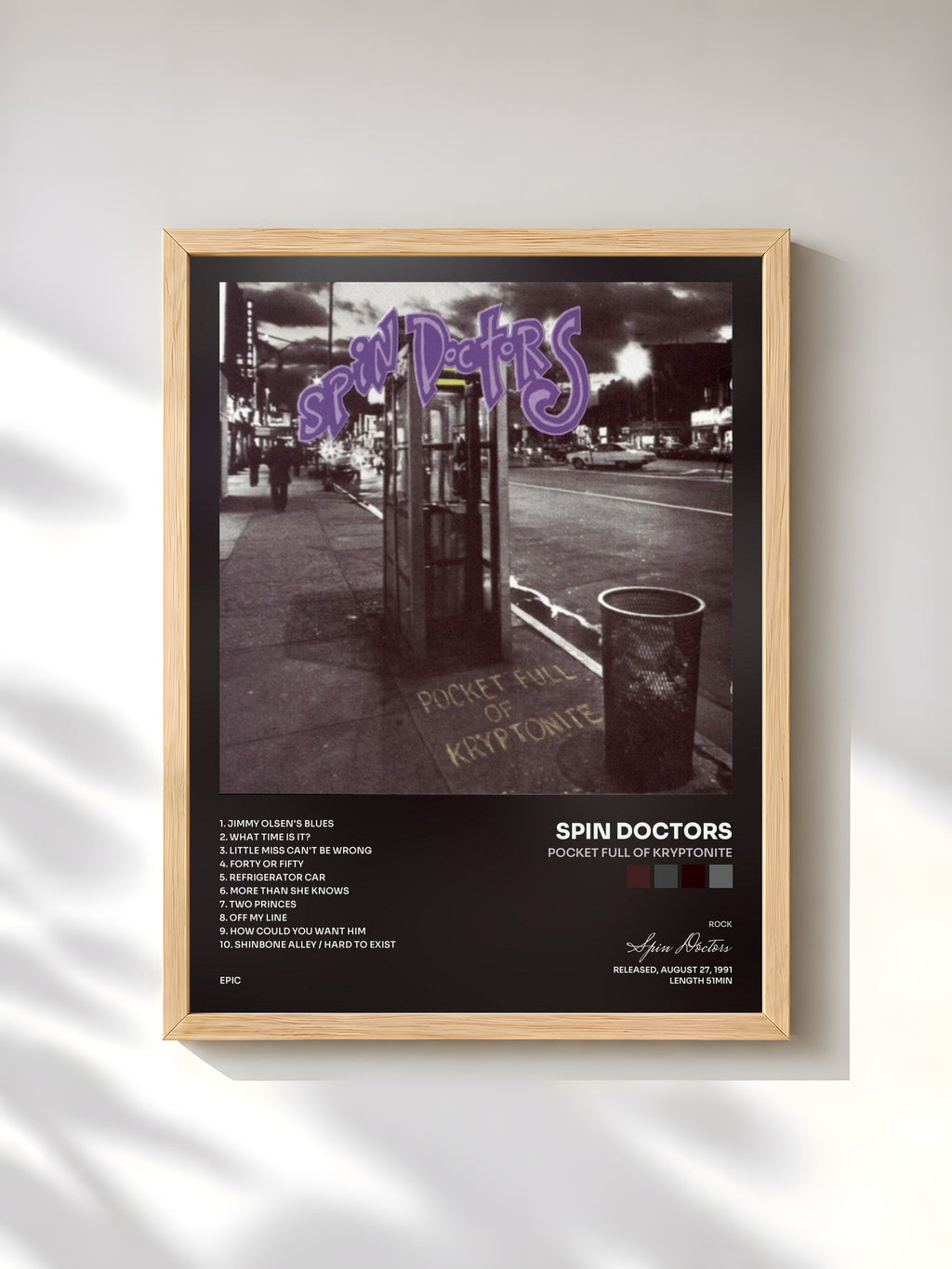 #bois Tableau de l'album Pocket Full Of Kryptonite de Spin Doctors, cadre en bois brut, imprimé et encadré en France