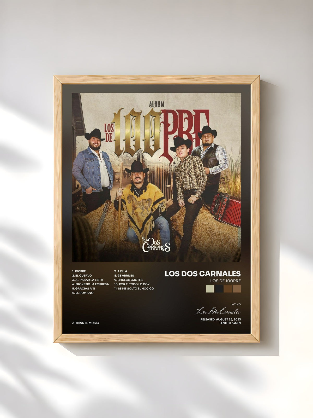 #bois Tableau de l'album Los de 100pre de Los Dos Carnales, cadre en bois brut, imprimé et encadré en France