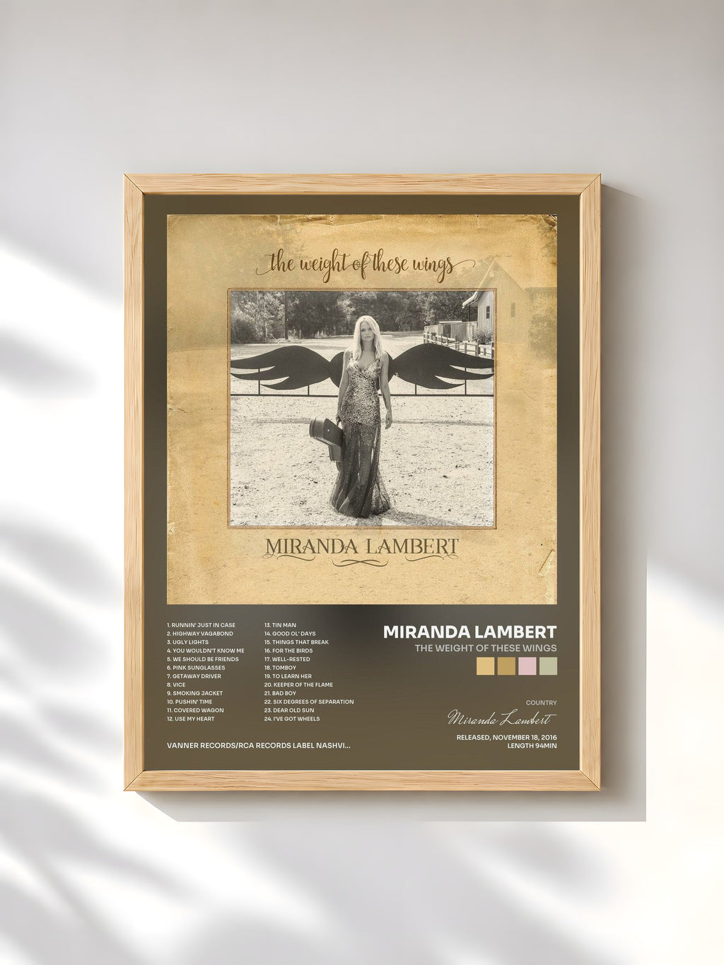 #bois Tableau de l'album The Weight of These Wings de Miranda Lambert, cadre en bois brut, imprimé et encadré en France