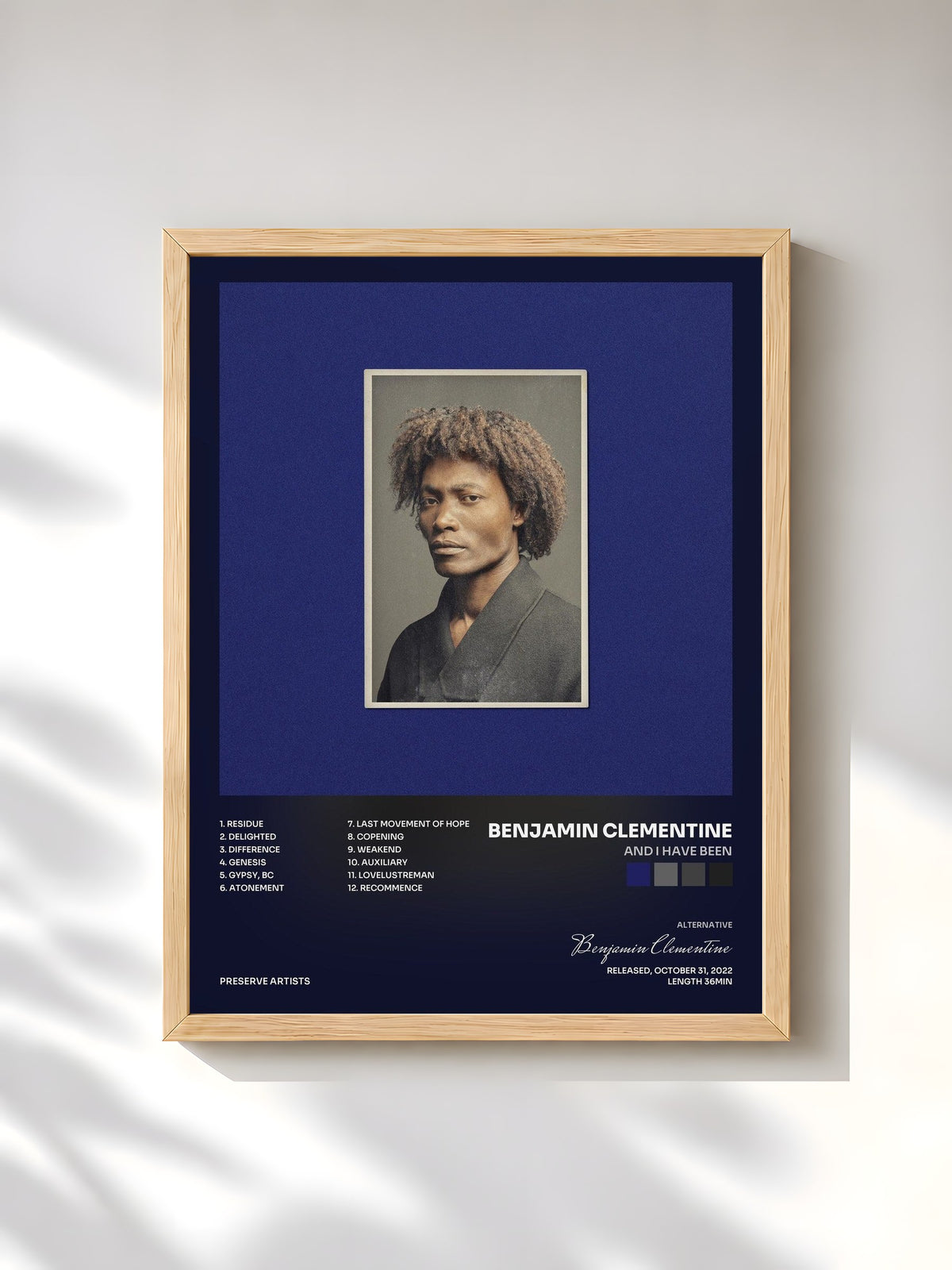 #bois Tableau de l'album And I Have Been de Benjamin Clementine, cadre en bois brut, imprimé et encadré en France