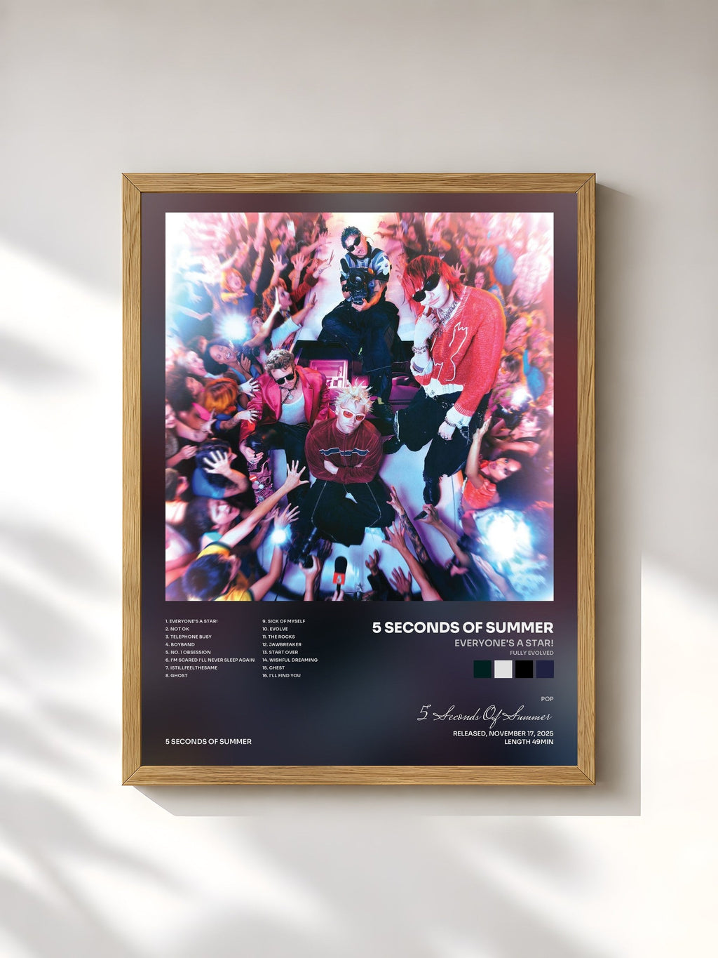 #bois Tableau de l'album EVERYONE'S A STAR! (Fully Evolved) de 5 Seconds Of Summer, cadre en bois brut, imprimé et encadré en France