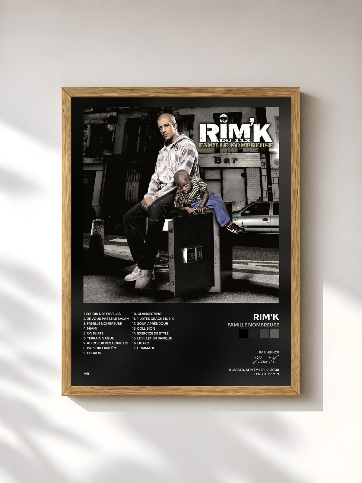#bois Tableau de l'album Famille nombreuse de Rim'K, cadre en bois brut, imprimé et encadré en France