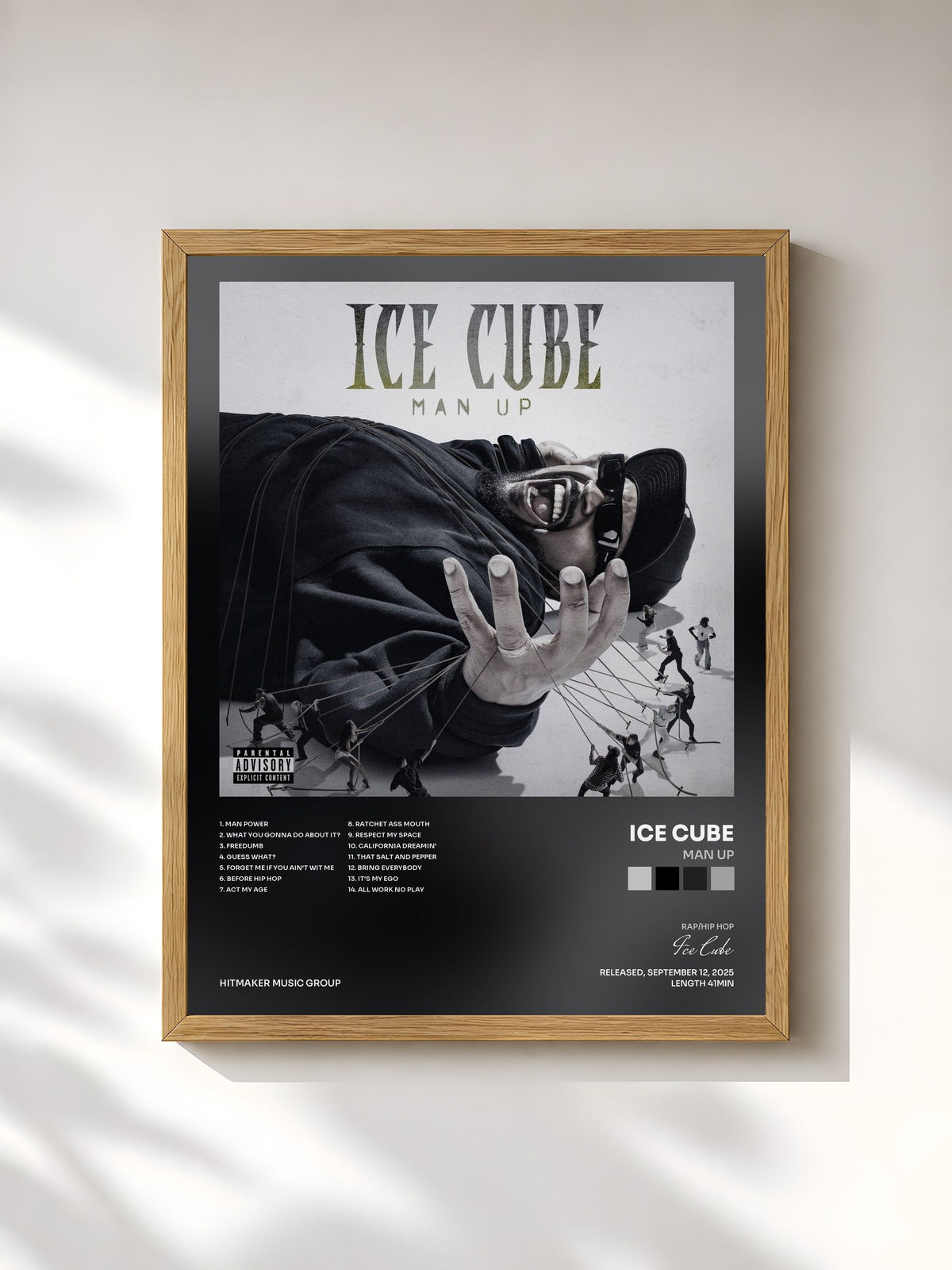 #bois Tableau de l'album Man Up de Ice Cube, cadre en bois brut, imprimé et encadré en France