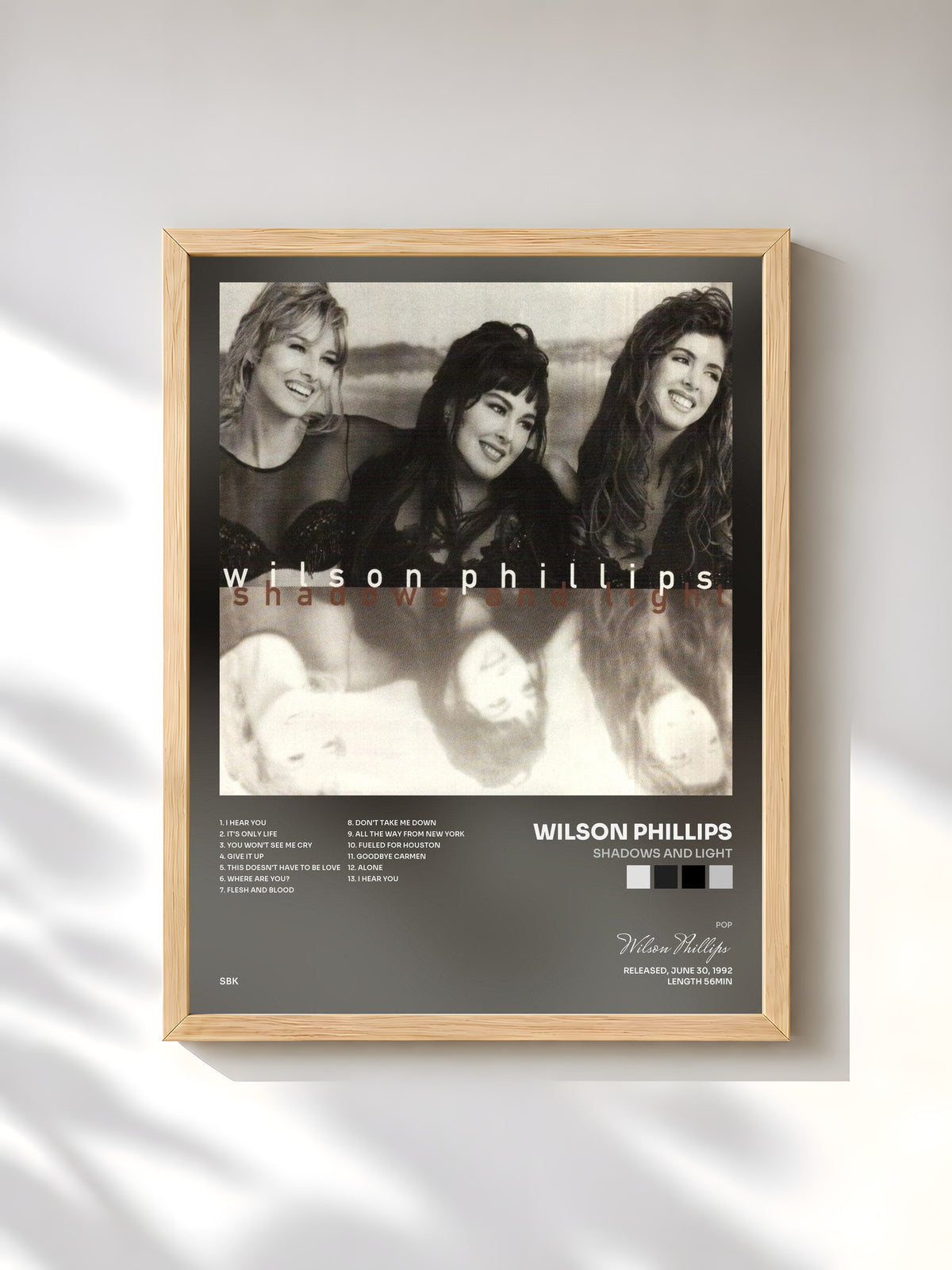 #bois Tableau de l'album Shadows And Light de Wilson Phillips, cadre en bois brut, imprimé et encadré en France