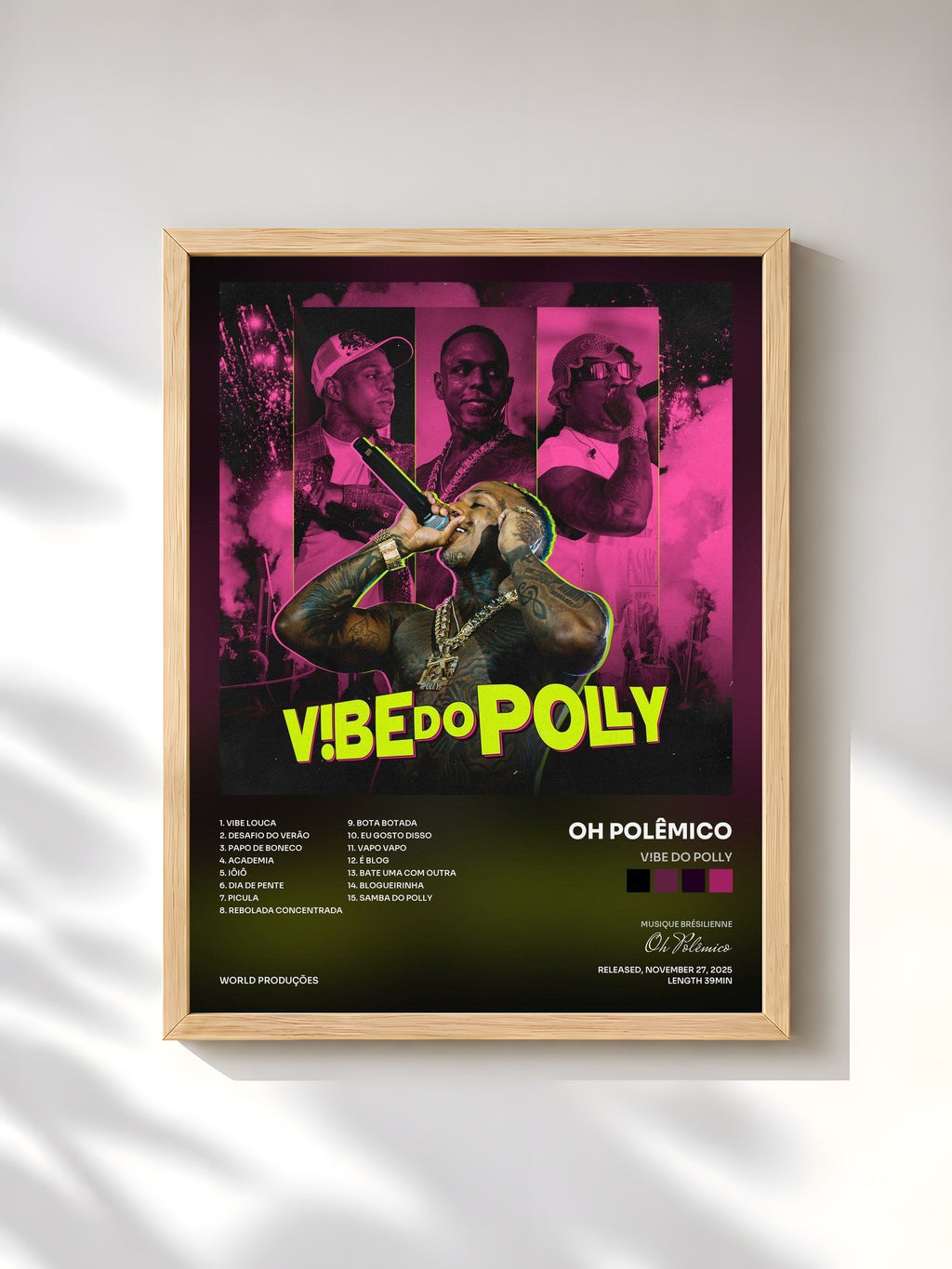 #bois Tableau de l'album V!be Do Polly de Oh Polêmico, cadre en bois brut, imprimé et encadré en France