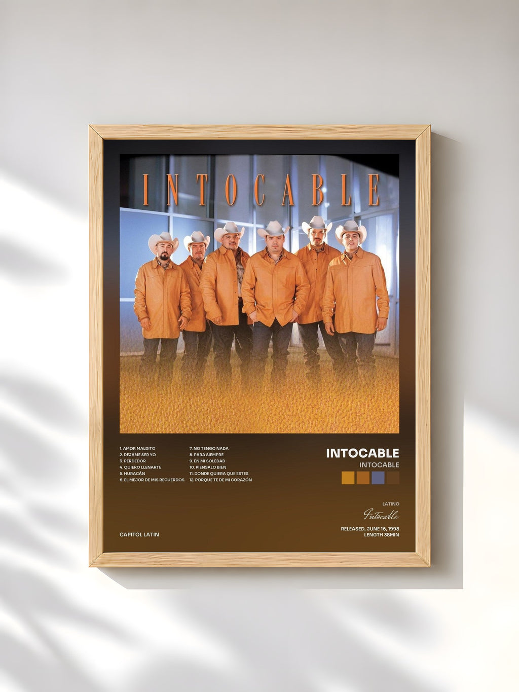 #bois Tableau de l'album Intocable de Intocable, cadre en bois brut, imprimé et encadré en France