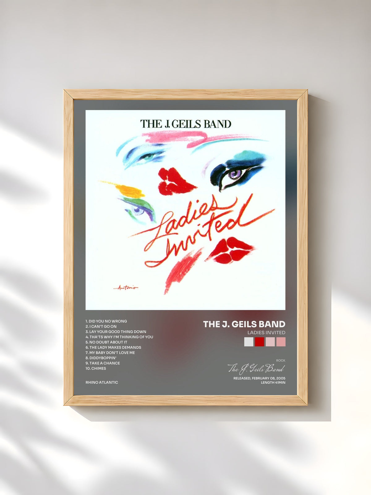 #bois Tableau de l'album Ladies Invited de The J. Geils Band, cadre en bois brut, imprimé et encadré en France