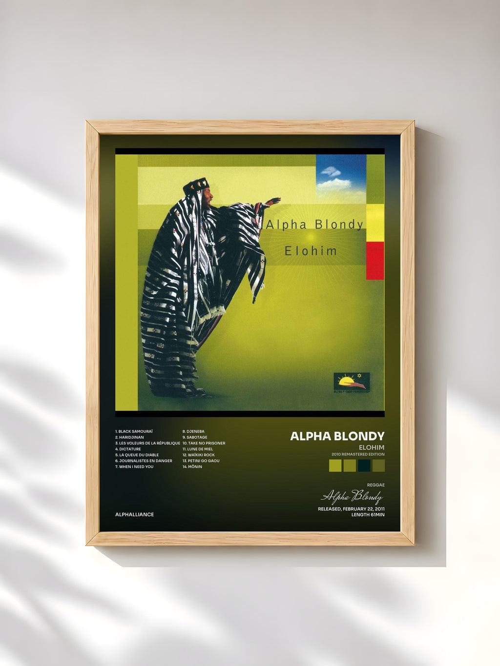#bois Tableau de l'album Elohim (2010 Remastered Edition) de Alpha Blondy, cadre en bois brut, imprimé et encadré en France