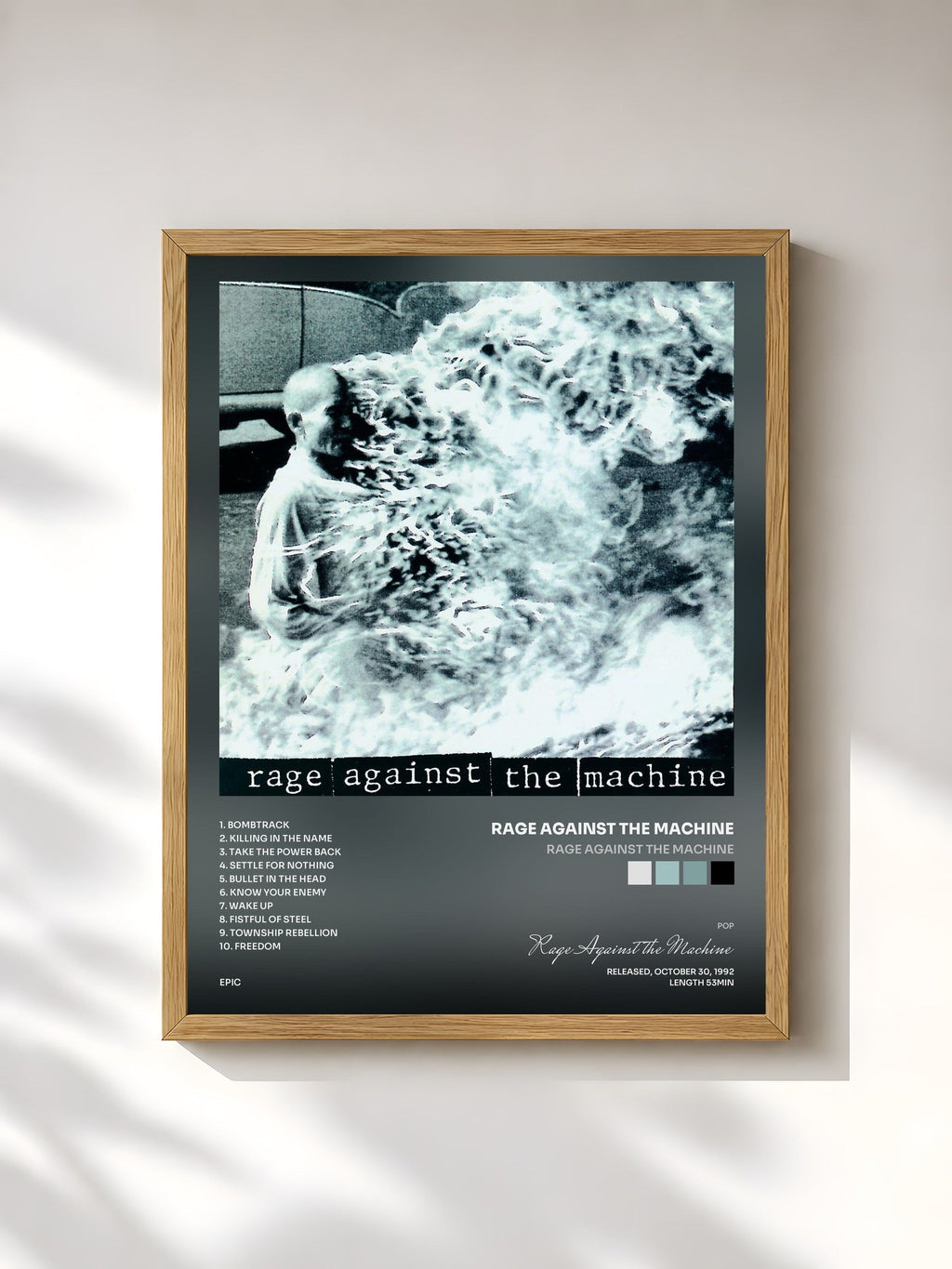 #bois Tableau de l'album Rage Against The Machine de Rage Against the Machine, cadre en bois brut, imprimé et encadré en France