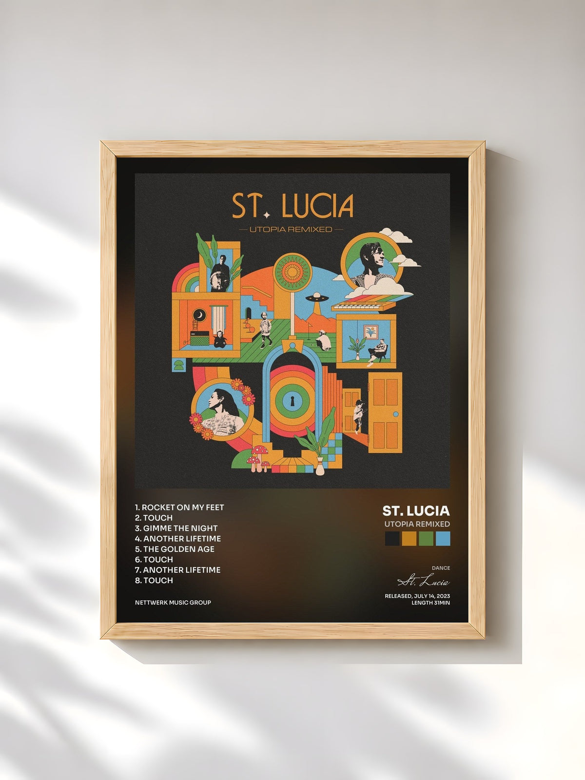 #bois Tableau de l'album Utopia Remixed de St. Lucia, cadre en bois brut, imprimé et encadré en France