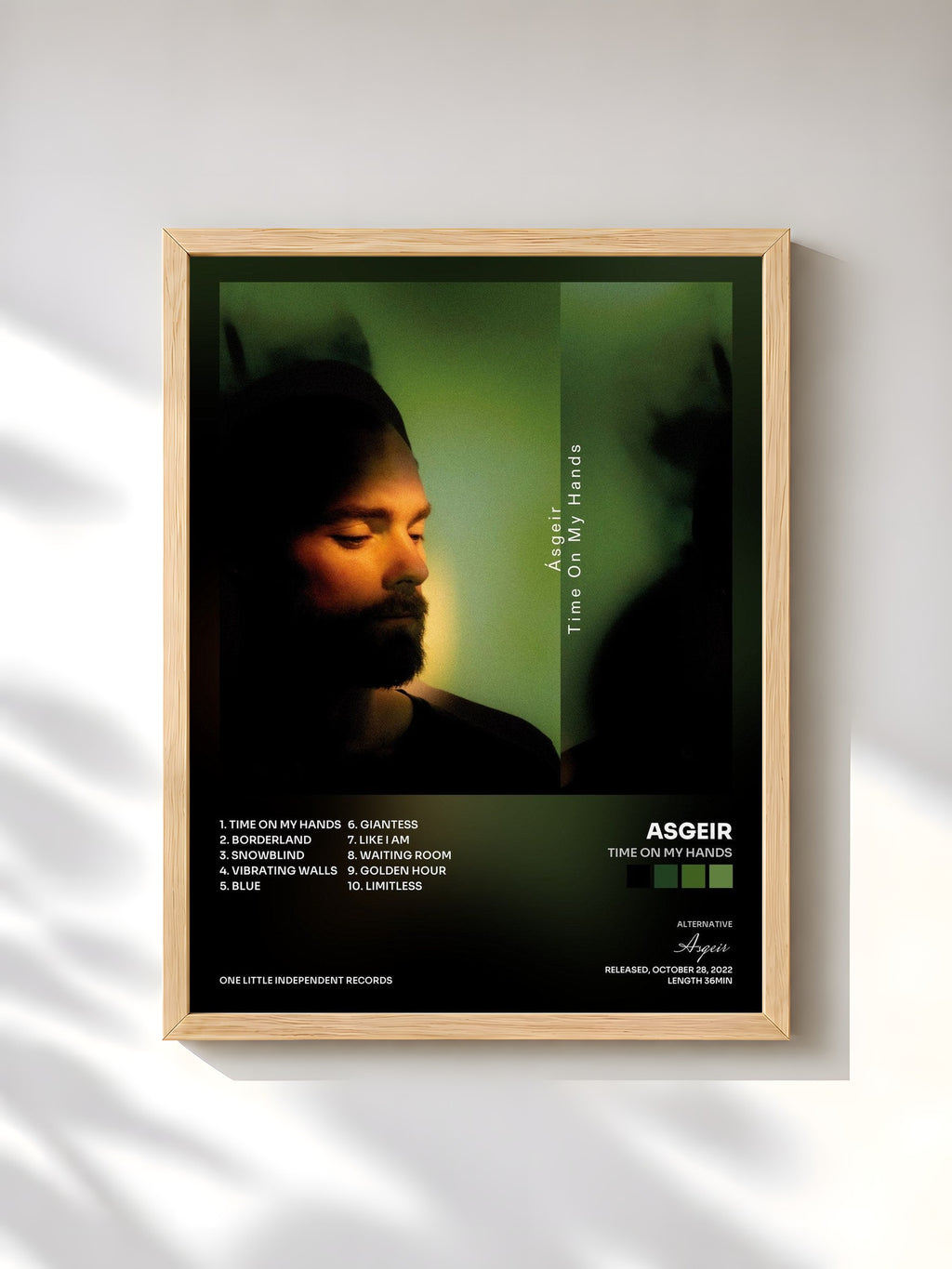 #bois Tableau de l'album Time On My Hands de Asgeir, cadre en bois brut, imprimé et encadré en France