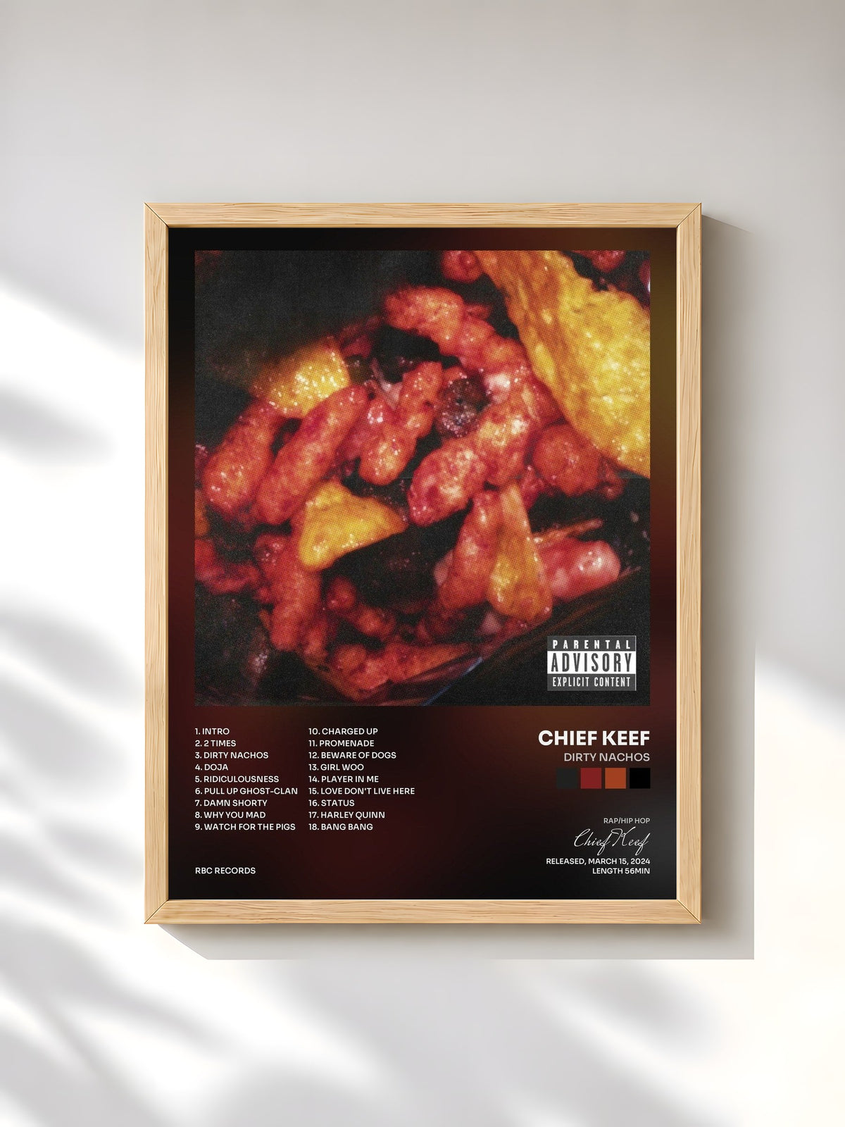 #bois Tableau de l'album DIRTY NACHOS de Chief Keef, cadre en bois brut, imprimé et encadré en France