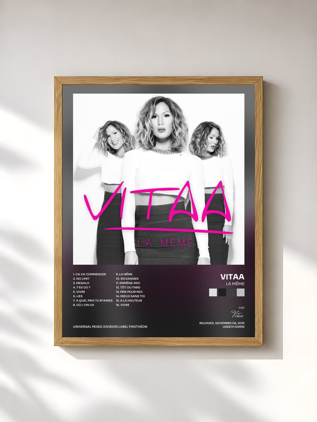 #bois Tableau de l'album La même de Vitaa, cadre en bois brut, imprimé et encadré en France