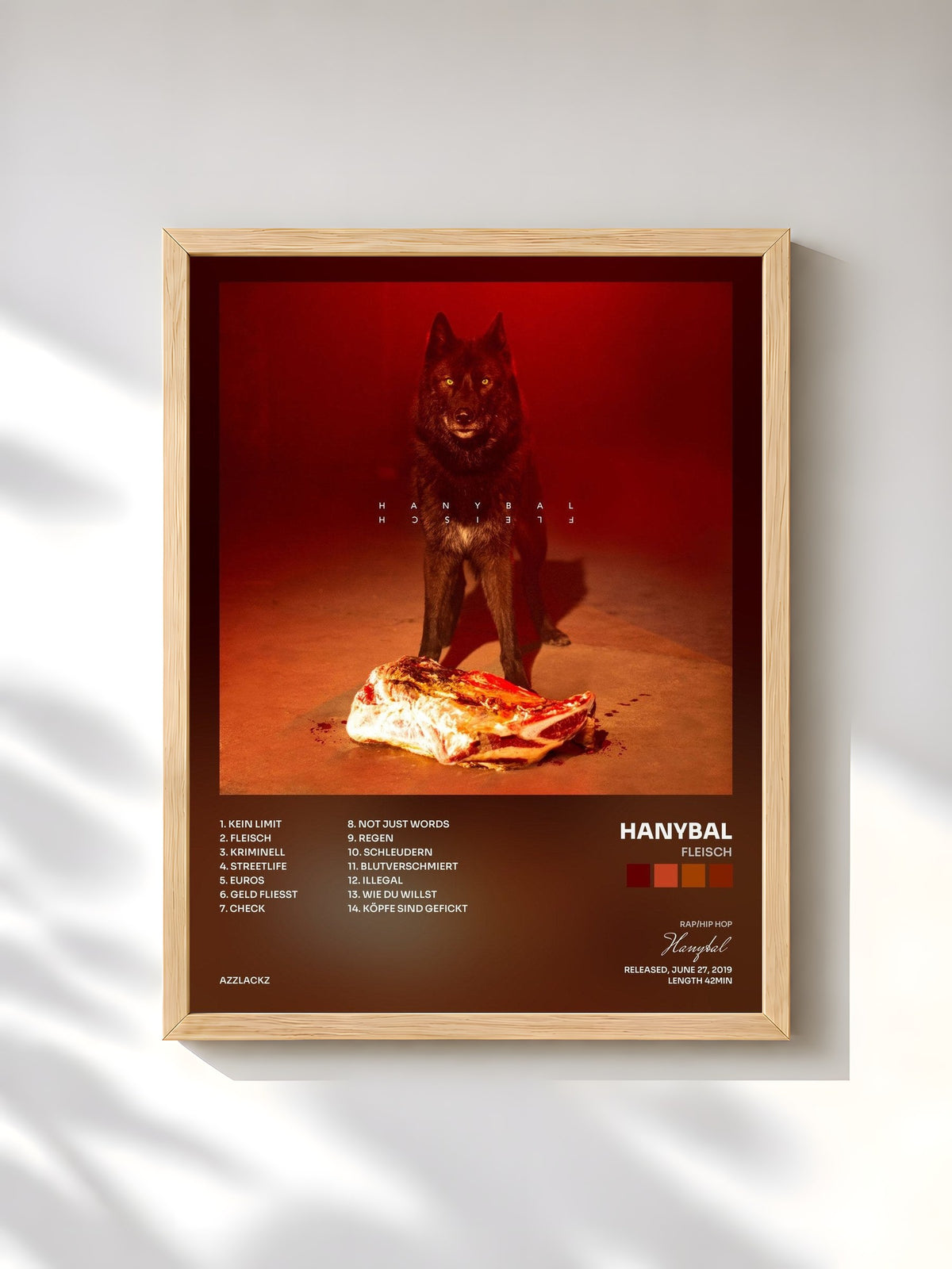 #bois Tableau de l'album FLEISCH de Hanybal, cadre en bois brut, imprimé et encadré en France
