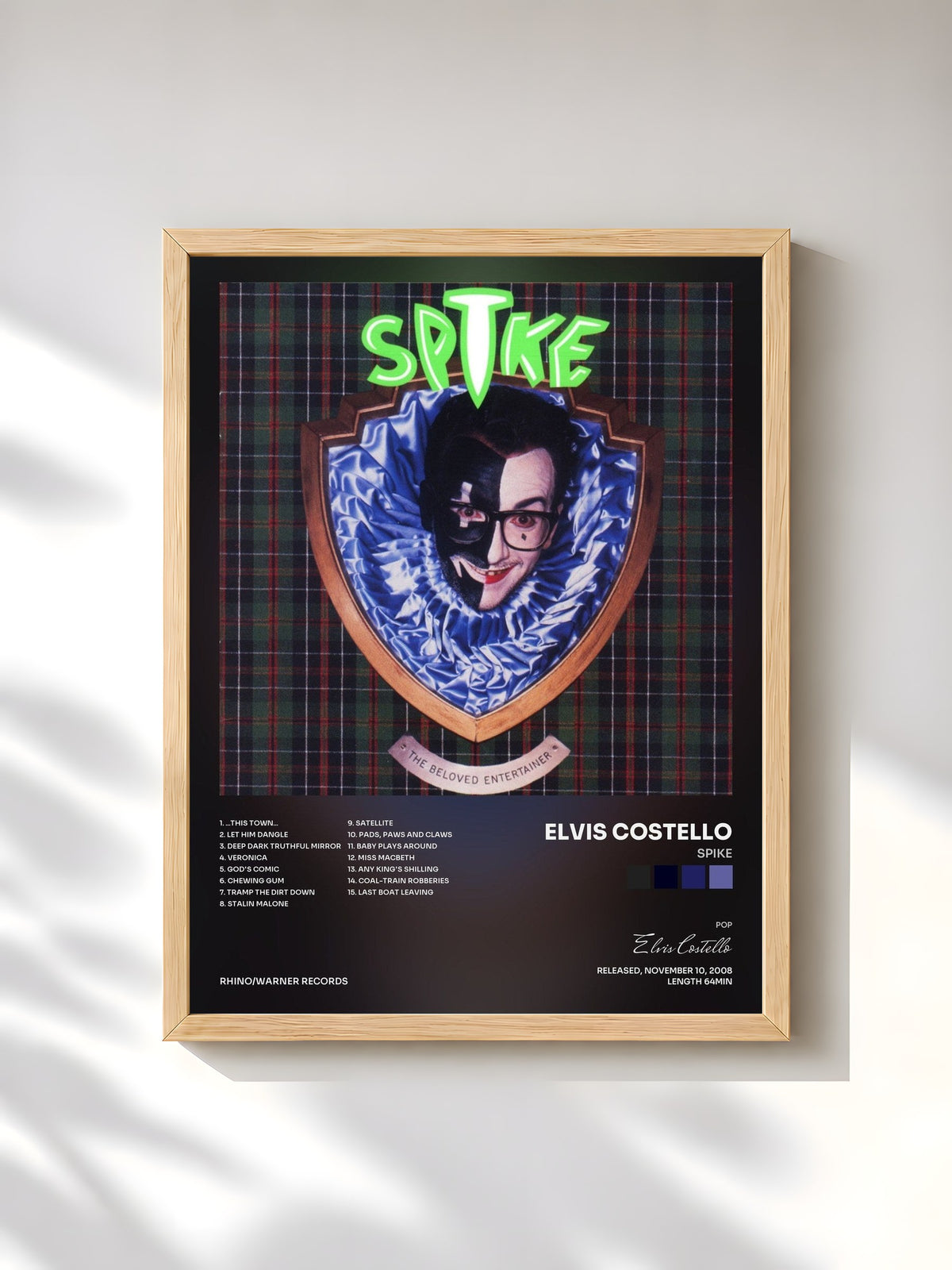 #bois Tableau de l'album Spike de Elvis Costello, cadre en bois brut, imprimé et encadré en France
