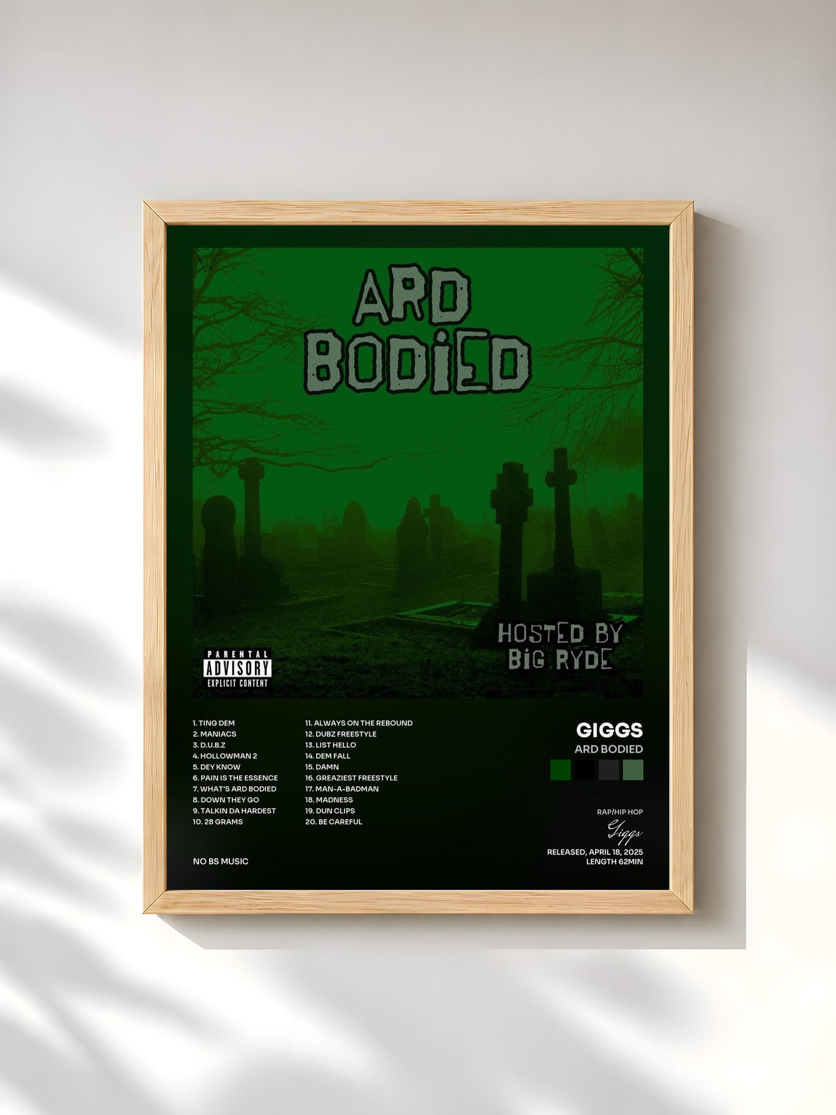 #bois Tableau de l'album Ard Bodied de Giggs, cadre en bois brut, imprimé et encadré en France