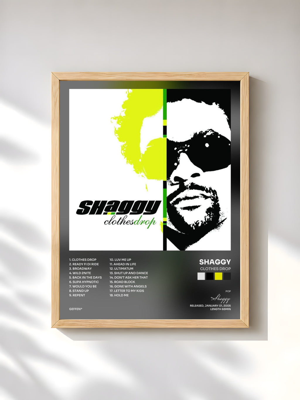 #bois Tableau de l'album Clothes Drop de Shaggy, cadre en bois brut, imprimé et encadré en France