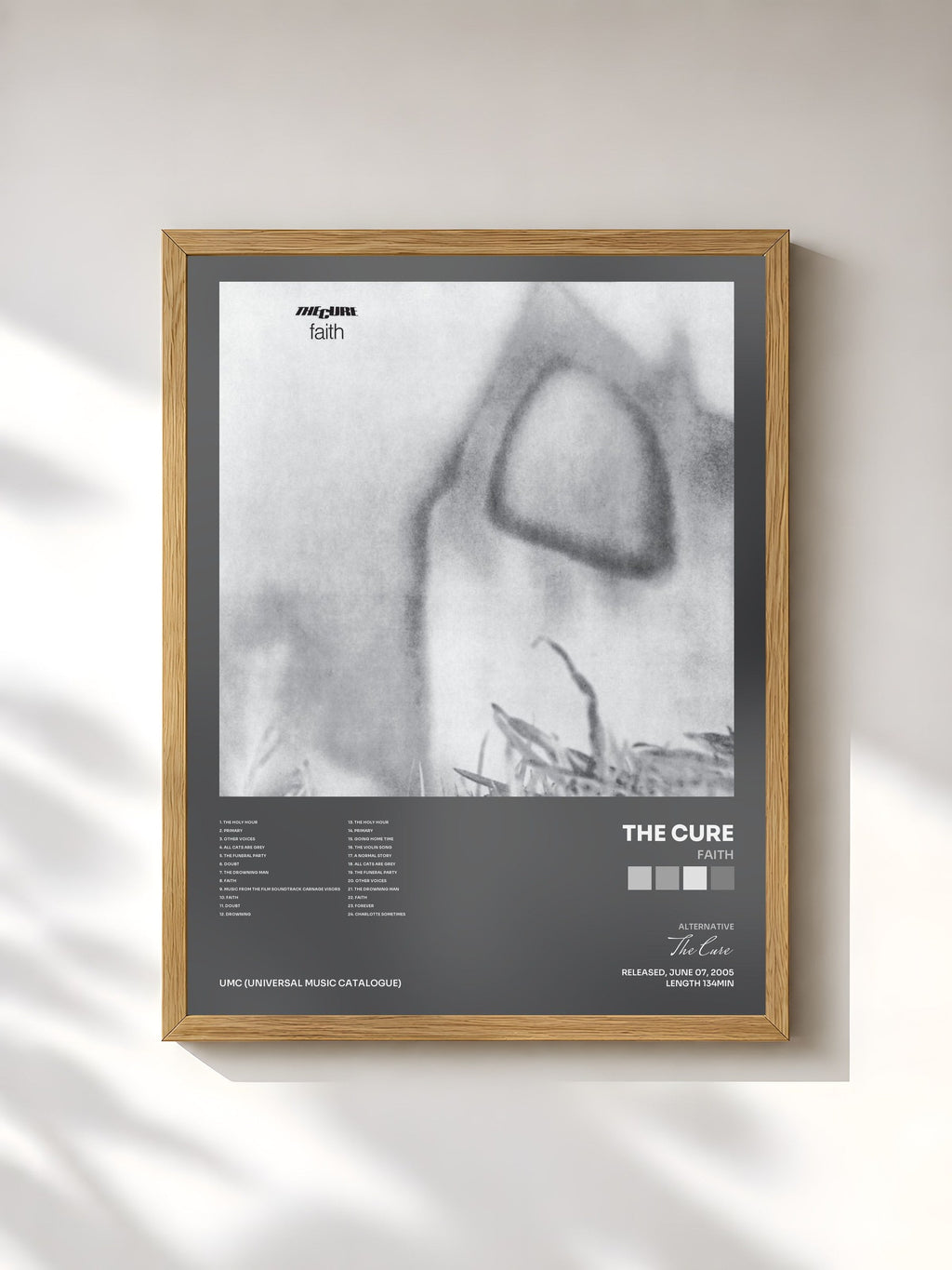 #bois Tableau de l'album Faith de The Cure, cadre en bois brut, imprimé et encadré en France