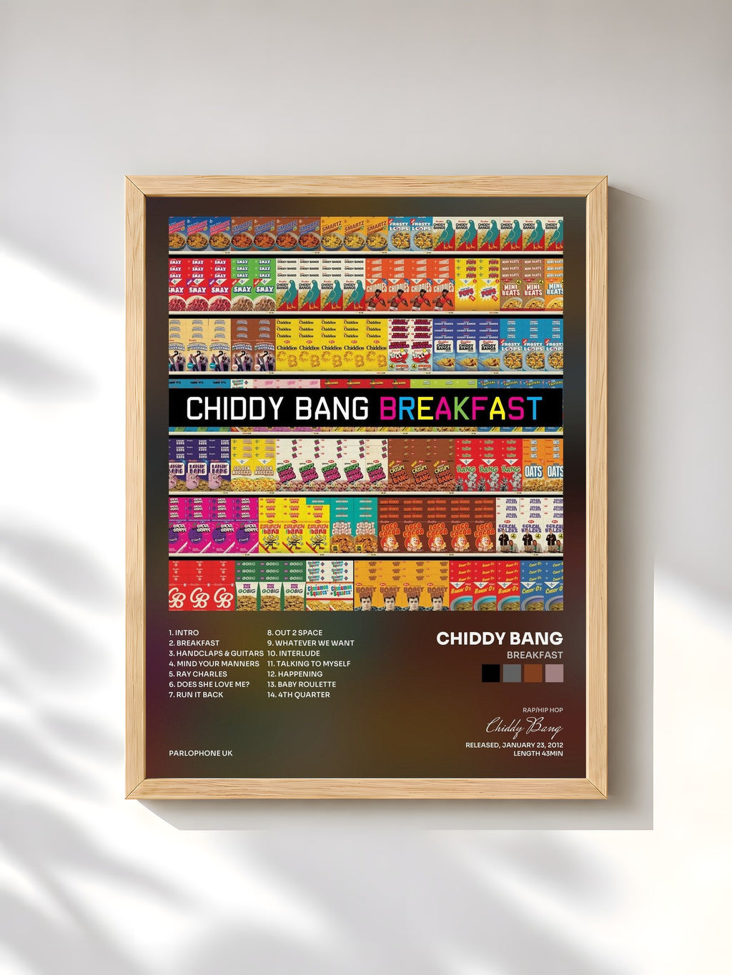#bois Tableau de l'album Breakfast de Chiddy Bang, cadre en bois brut, imprimé et encadré en France