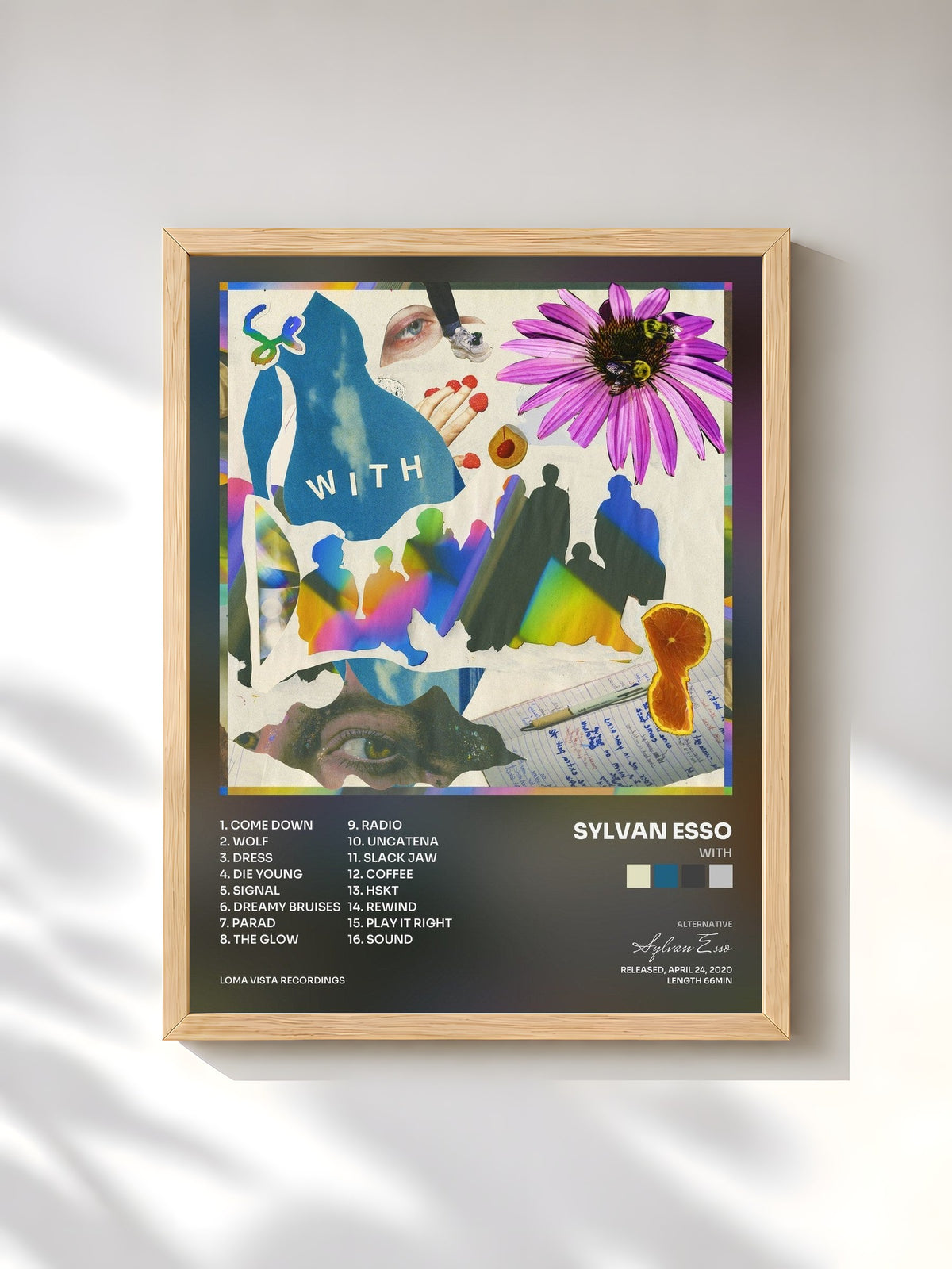 #bois Tableau de l'album WITH de Sylvan Esso, cadre en bois brut, imprimé et encadré en France