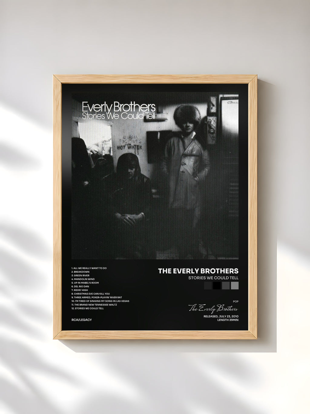 #bois Tableau de l'album Stories We Could Tell de The Everly Brothers, cadre en bois brut, imprimé et encadré en France