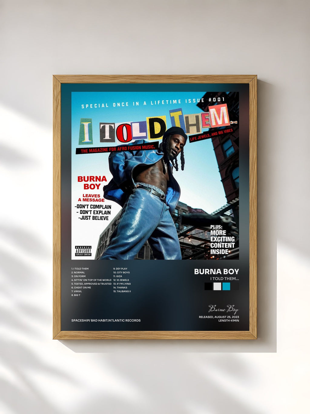 #bois Tableau de l'album I Told Them... de Burna Boy, cadre en bois brut, imprimé et encadré en France