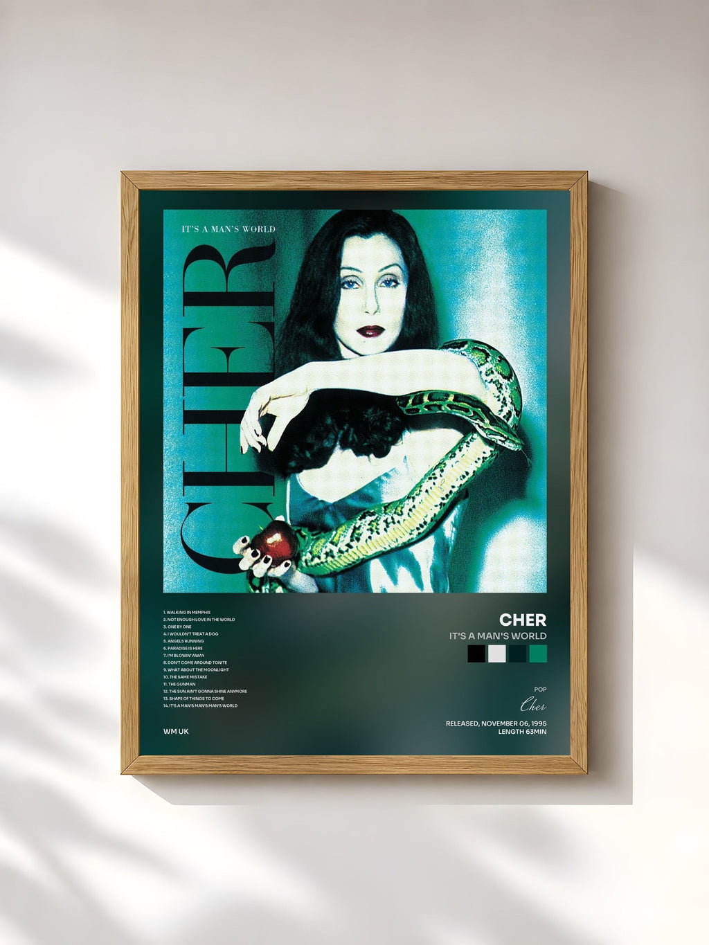 #bois Tableau de l'album It's a Man's World de Cher, cadre en bois brut, imprimé et encadré en France