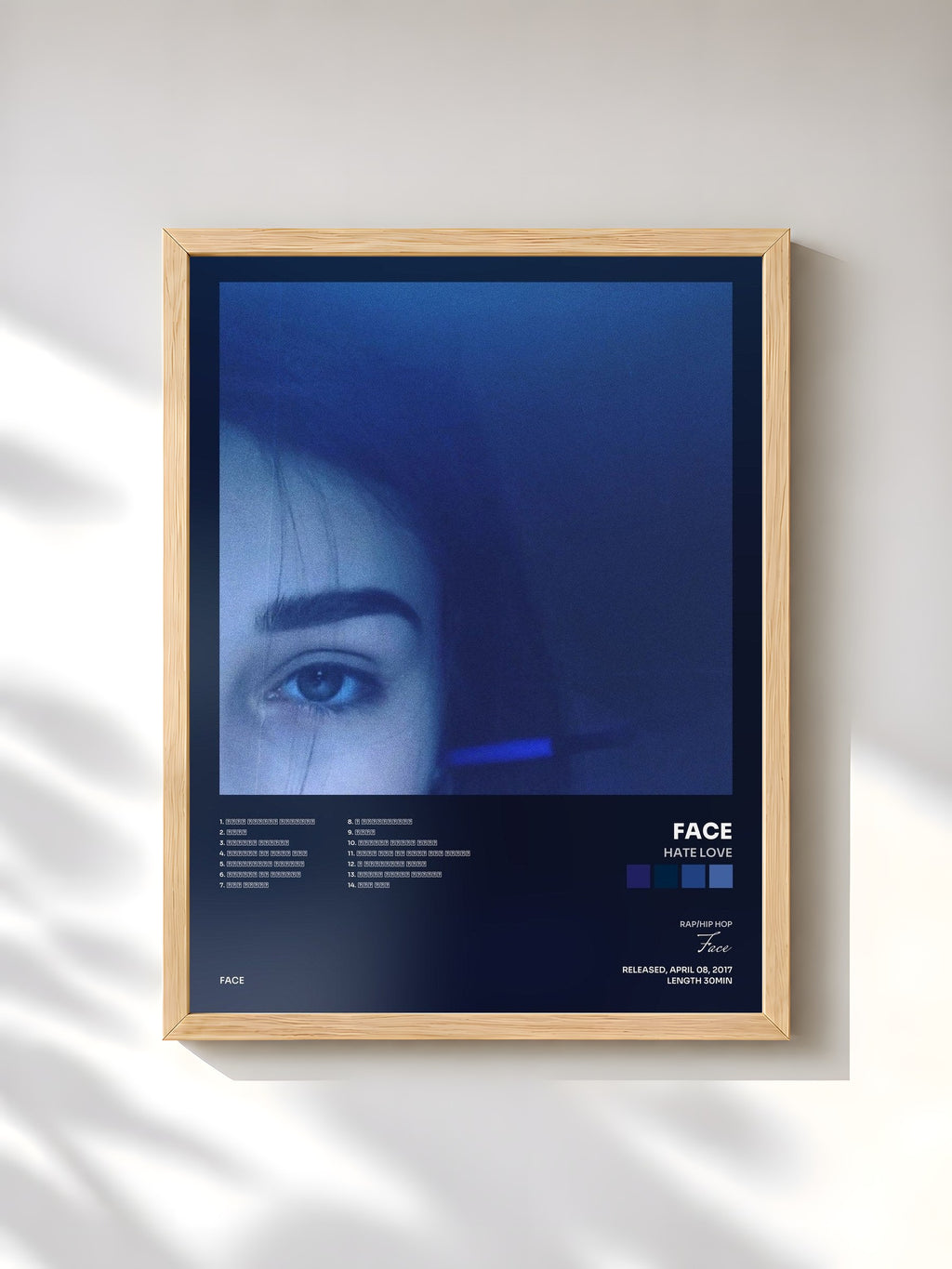 #bois Tableau de l'album Hate Love de Face, cadre en bois brut, imprimé et encadré en France