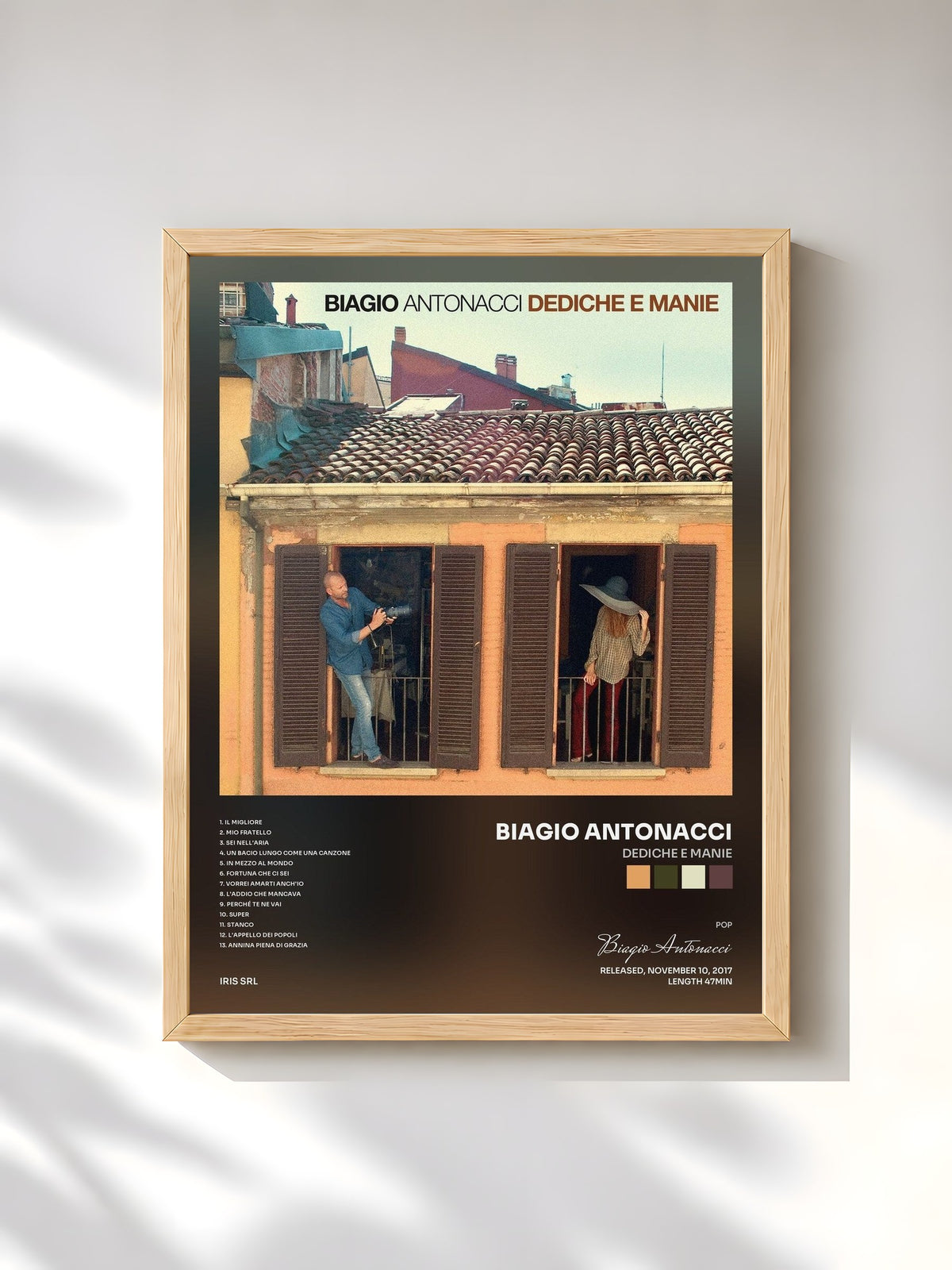 #bois Tableau de l'album Dediche e Manie de Biagio Antonacci, cadre en bois brut, imprimé et encadré en France