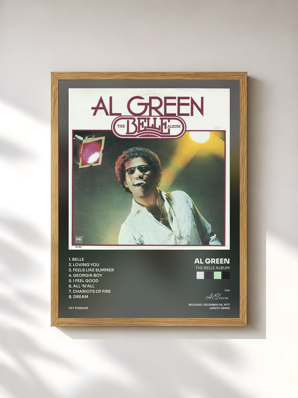 #bois Tableau de l'album The Belle Album de Al Green, cadre en bois brut, imprimé et encadré en France