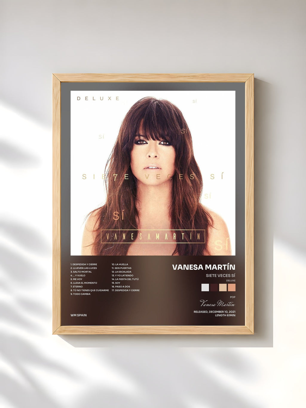 #bois Tableau de l'album Siete veces sí (Deluxe) de Vanesa Martín, cadre en bois brut, imprimé et encadré en France