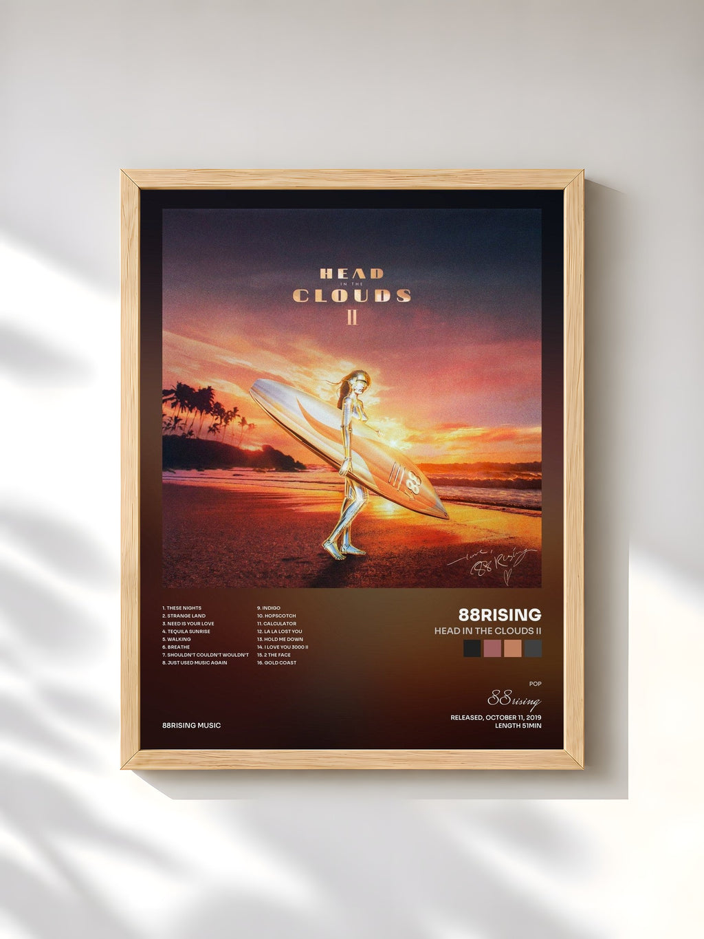 #bois Tableau de l'album Head In The Clouds II de 88rising, cadre en bois brut, imprimé et encadré en France