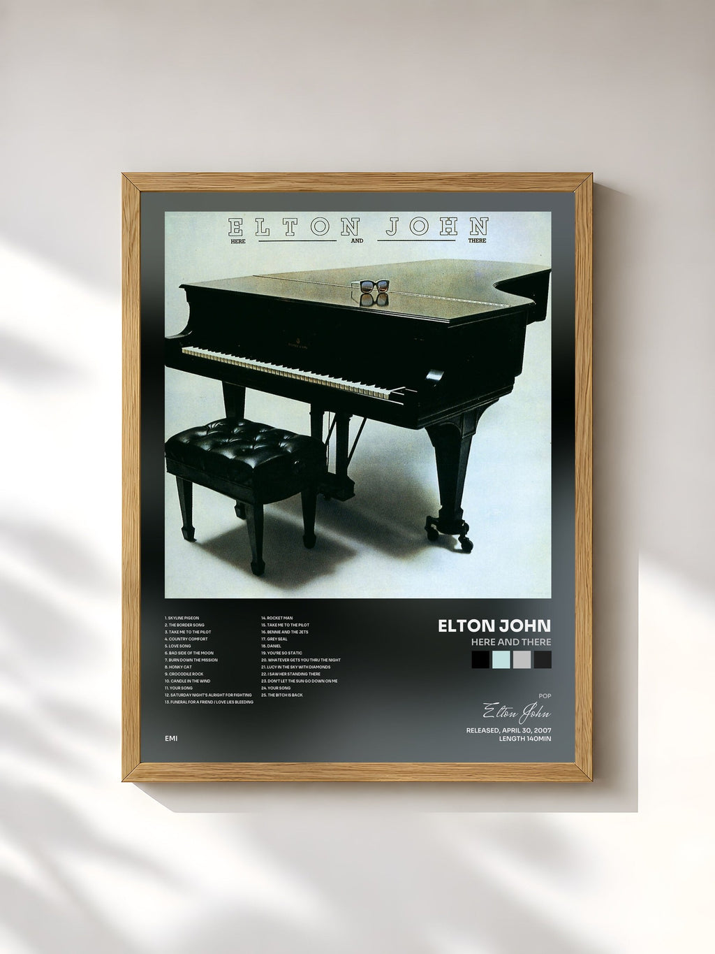 #bois Tableau de l'album Here And There de Elton John, cadre en bois brut, imprimé et encadré en France