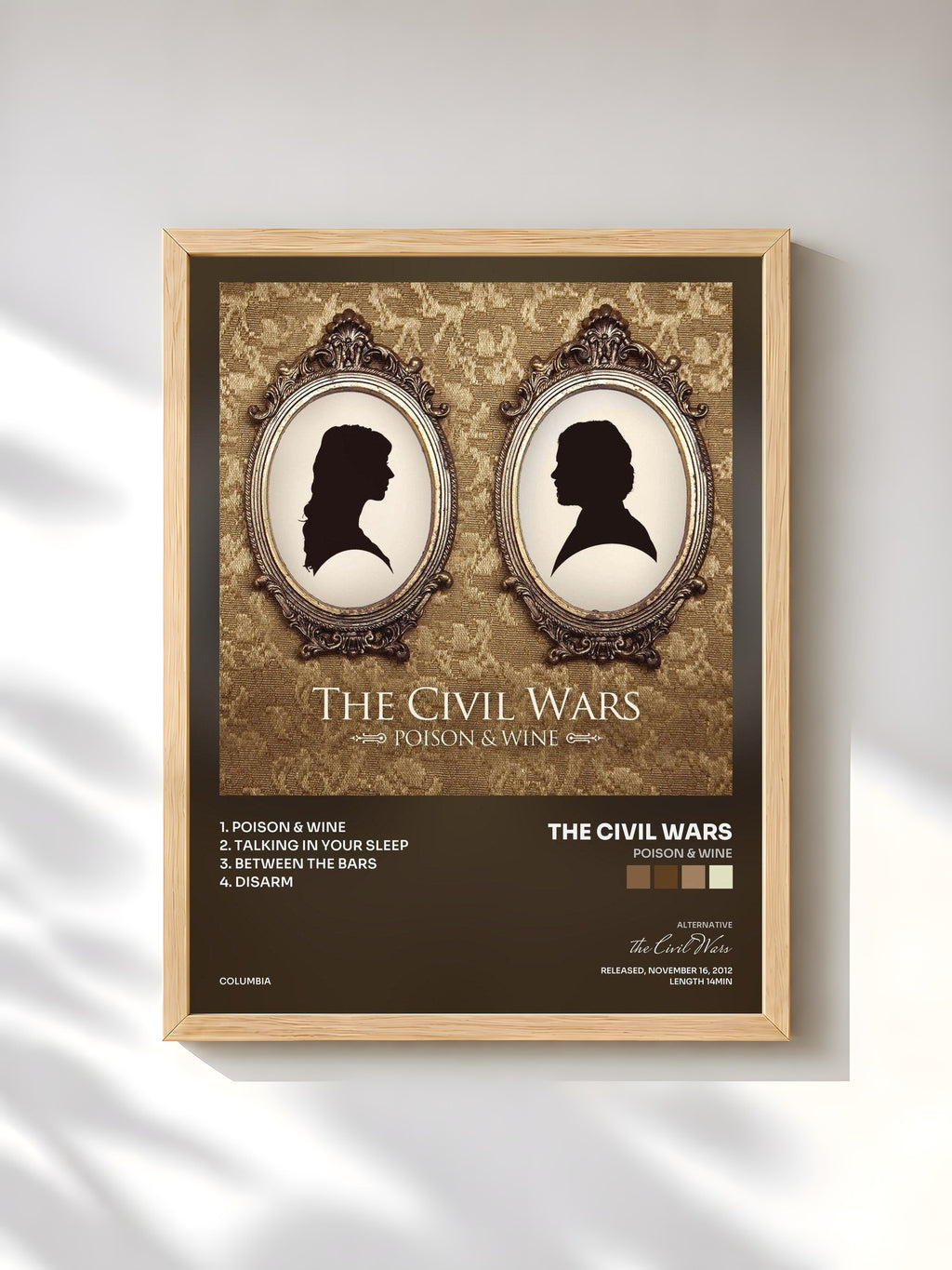 #bois Tableau de l'album Poison & Wine de the Civil Wars, cadre en bois brut, imprimé et encadré en France