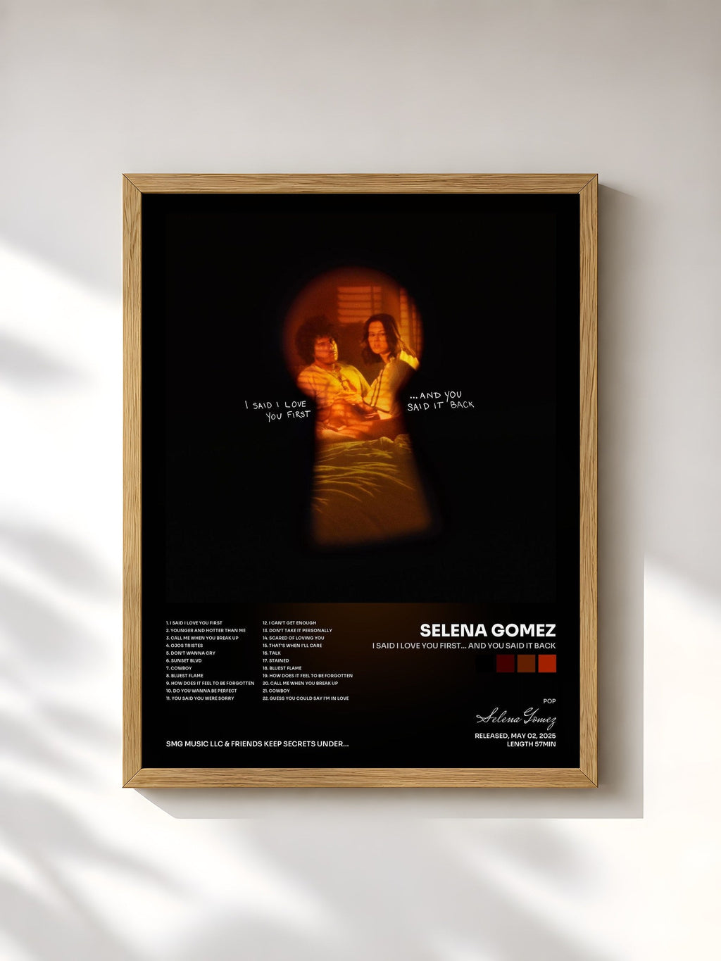 #bois Tableau de l'album I Said I Love You First... And You Said It Back de Selena Gomez, cadre en bois brut, imprimé et encadré en France