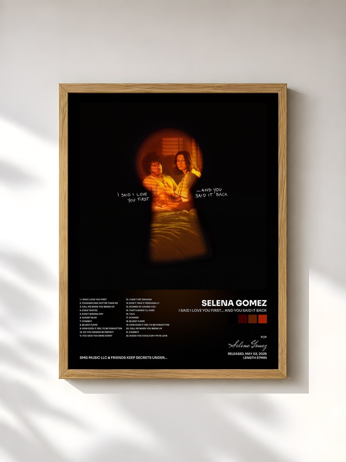 #bois Tableau de l'album I Said I Love You First... And You Said It Back de Selena Gomez, cadre en bois brut, imprimé et encadré en France