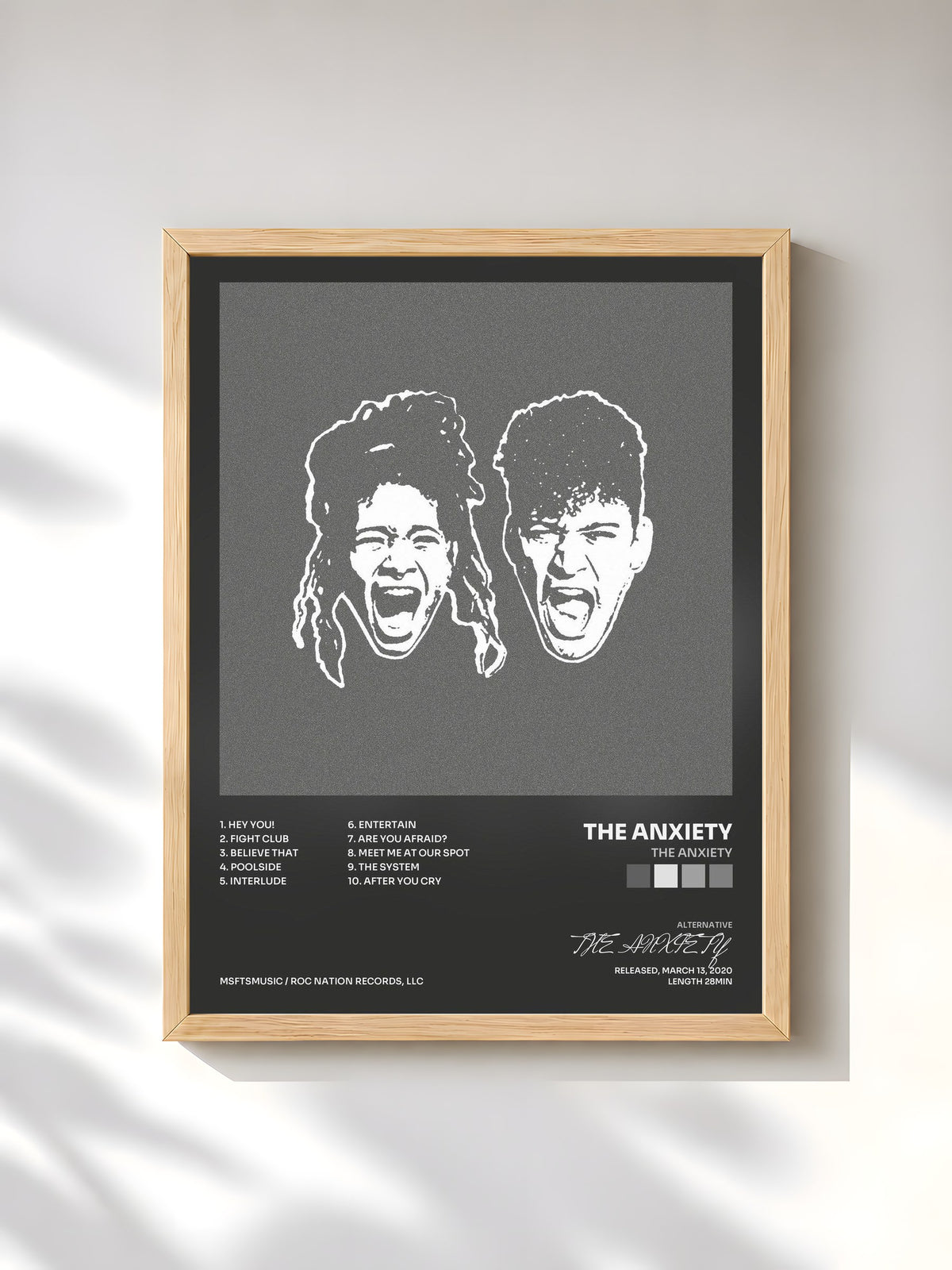 #bois Tableau de l'album THE ANXIETY de THE ANXIETY, cadre en bois brut, imprimé et encadré en France