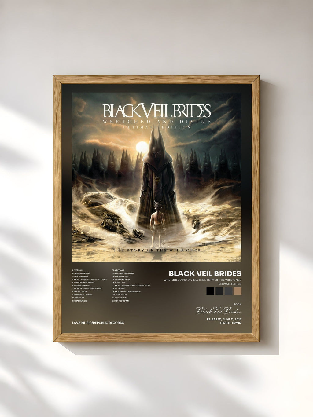 #bois Tableau de l'album Wretched And Divine: The Story Of The Wild Ones (Ultimate Edition) de Black Veil Brides, cadre en bois brut, imprimé et encadré en France