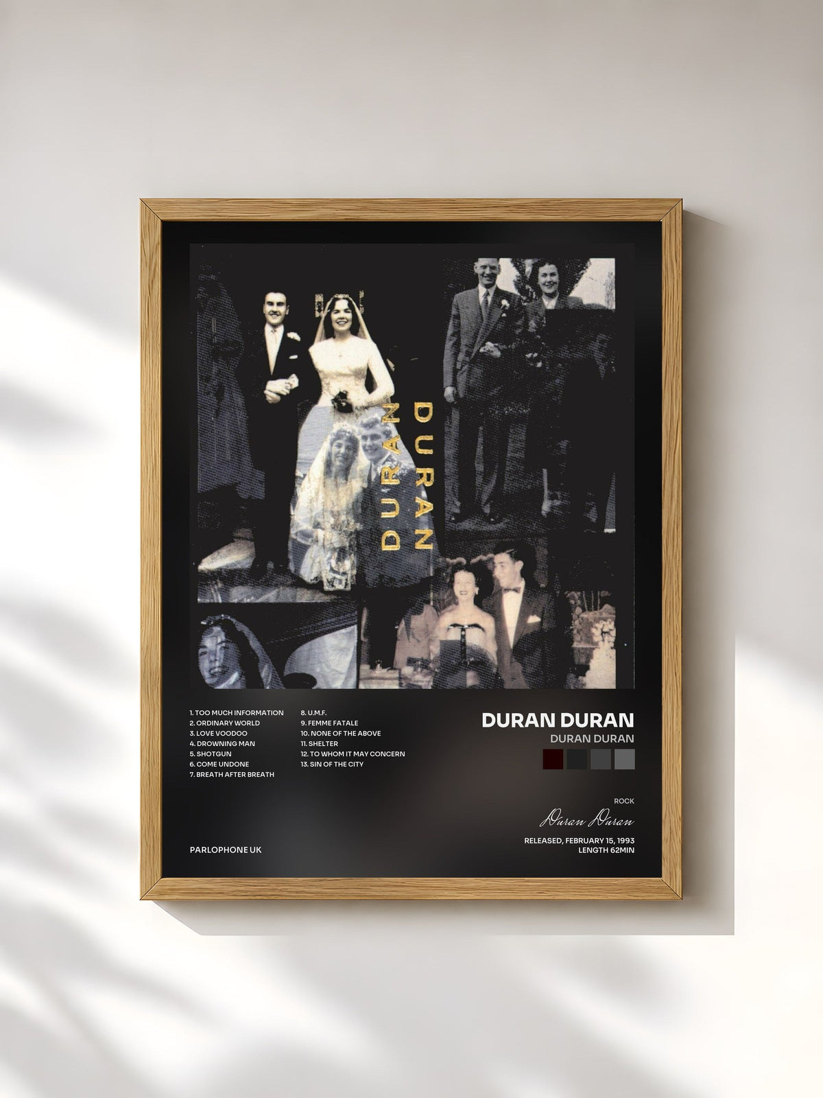 #bois Tableau de l'album Duran Duran de Duran Duran, cadre en bois brut, imprimé et encadré en France