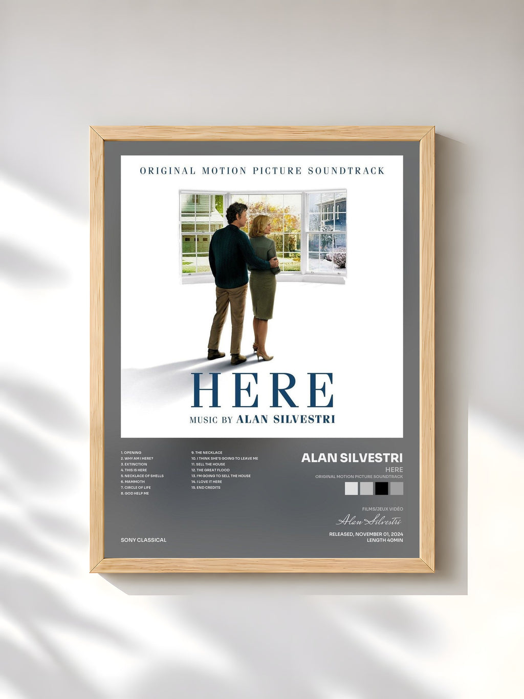 #bois Tableau de l'album Here (Original Motion Picture Soundtrack) de Alan Silvestri, cadre en bois brut, imprimé et encadré en France