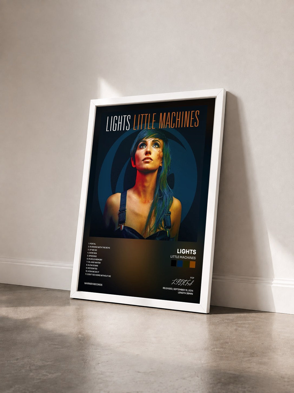 #blanc Tableau de l'album Little Machines de LIGHTS vu de trois quarts, cadre blanc