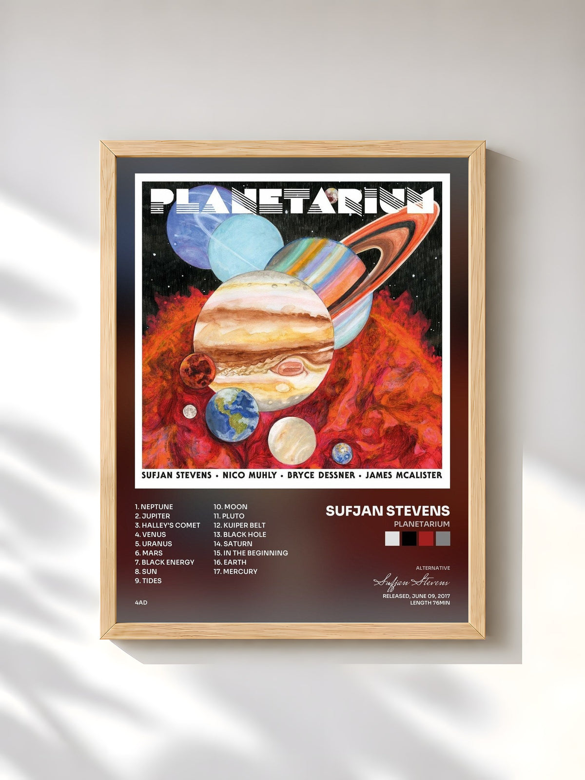 #bois Tableau de l'album Planetarium de Sufjan Stevens, cadre en bois brut, imprimé et encadré en France
