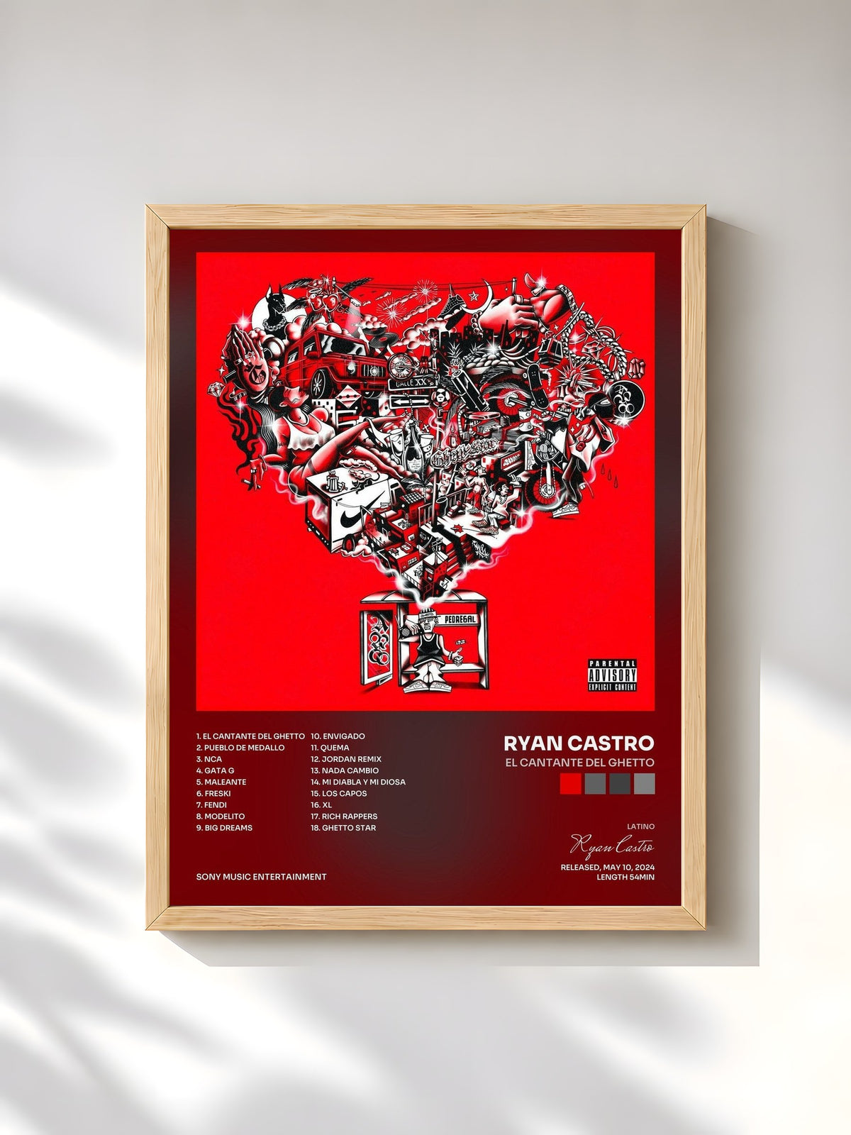 #bois Tableau de l'album EL CANTANTE DEL GHETTO de Ryan Castro, cadre en bois brut, imprimé et encadré en France