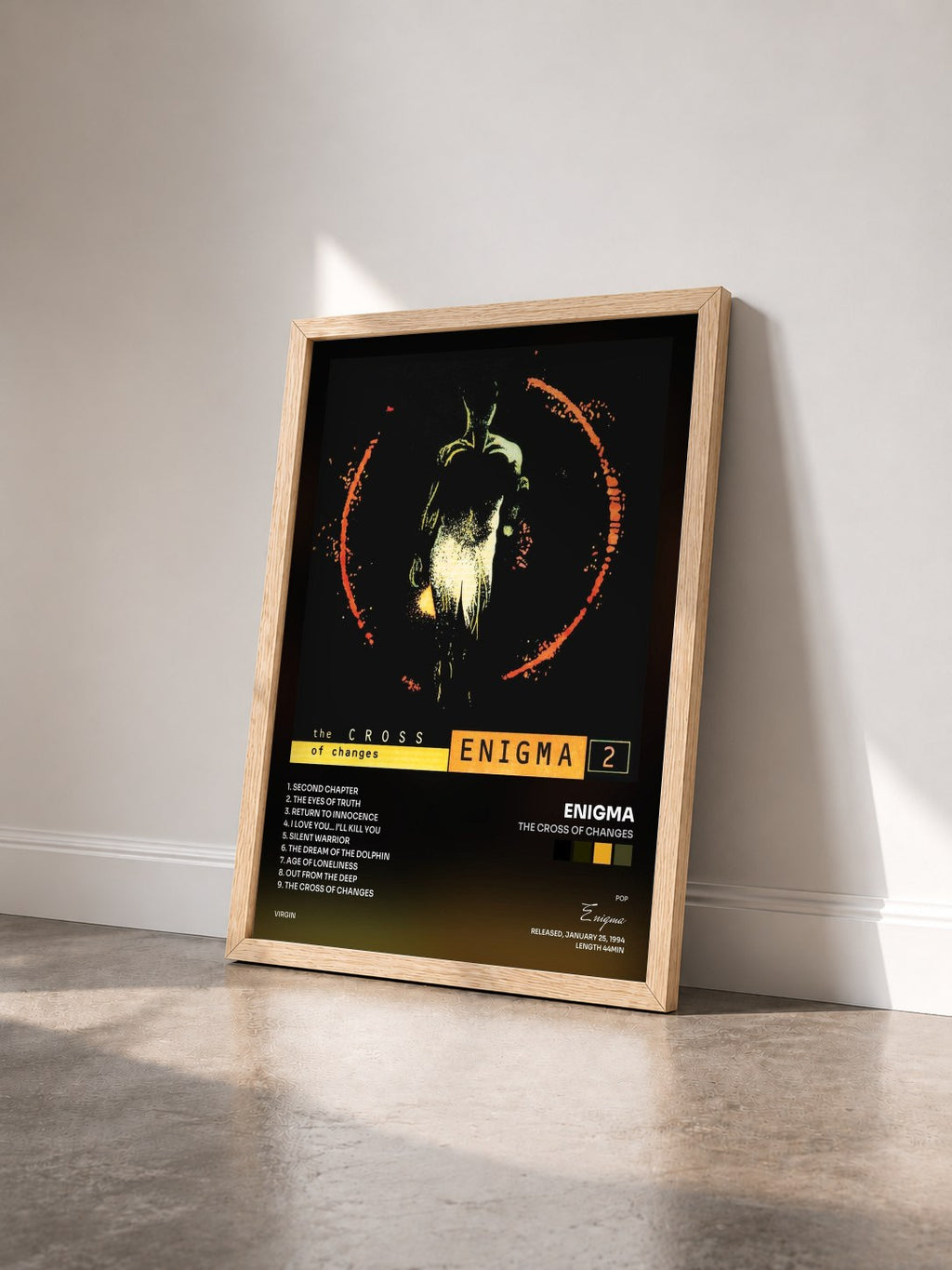 #bois Tableau de l'album The Cross Of Changes de Enigma vu de trois quarts, cadre en bois brut