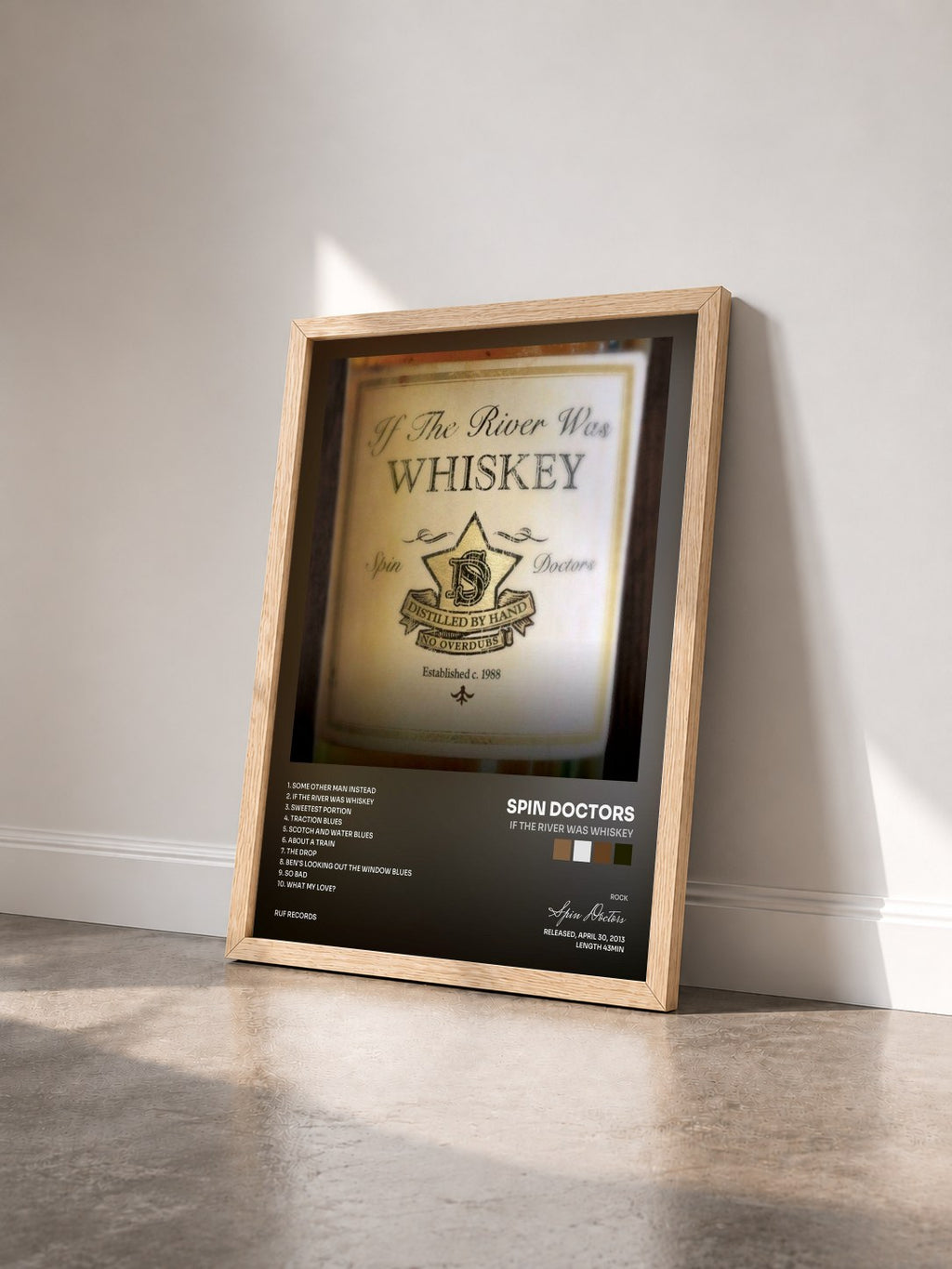 #bois Tableau de l'album If the River Was Whiskey de Spin Doctors vu de trois quarts, cadre en bois brut
