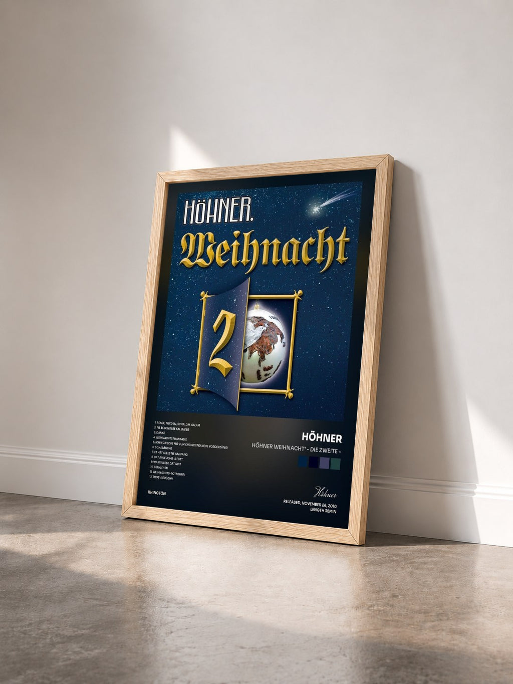 #bois Tableau de l'album Höhner Weihnacht' - Die Zweite - de Höhner vu de trois quarts, cadre en bois brut