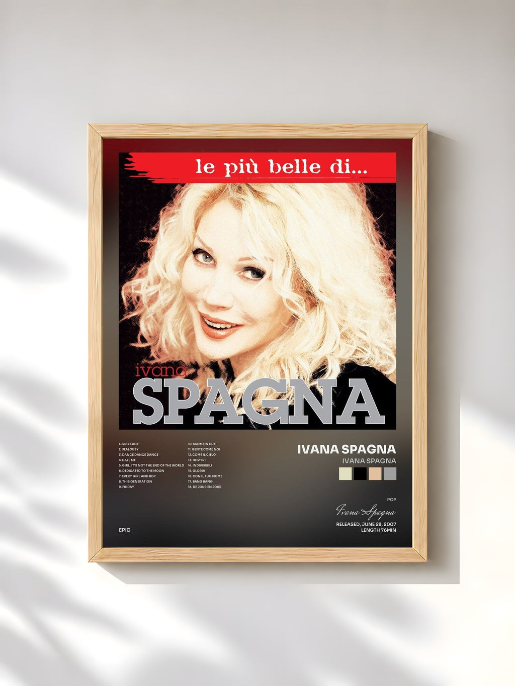 #bois Tableau de l'album Ivana Spagna de Ivana Spagna, cadre en bois brut, imprimé et encadré en France