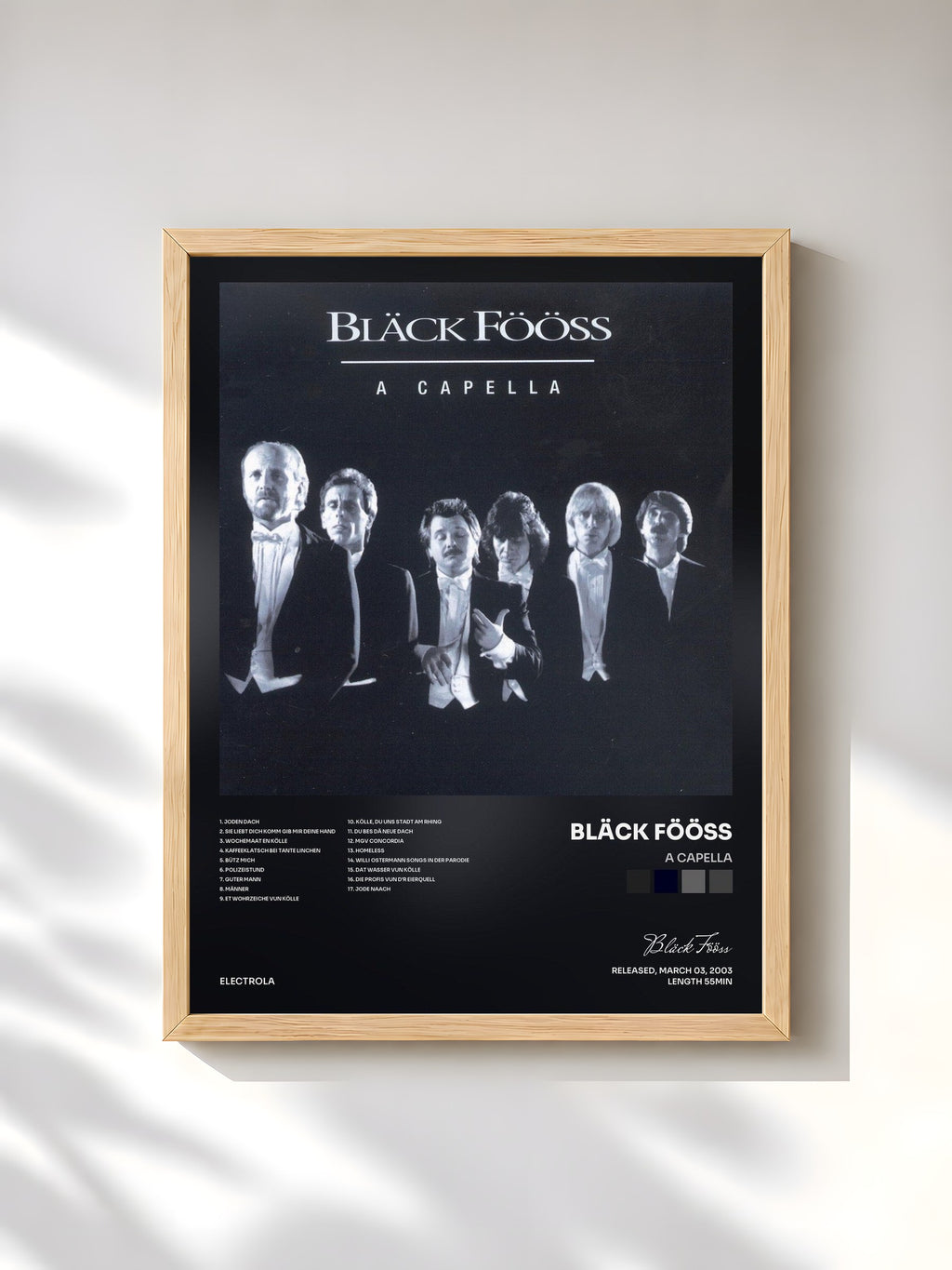 #bois Tableau de l'album A Capella de Bläck Fööss, cadre en bois brut, imprimé et encadré en France