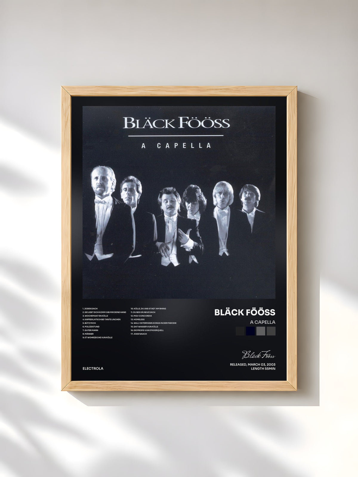 #bois Tableau de l'album A Capella de Bläck Fööss, cadre en bois brut, imprimé et encadré en France
